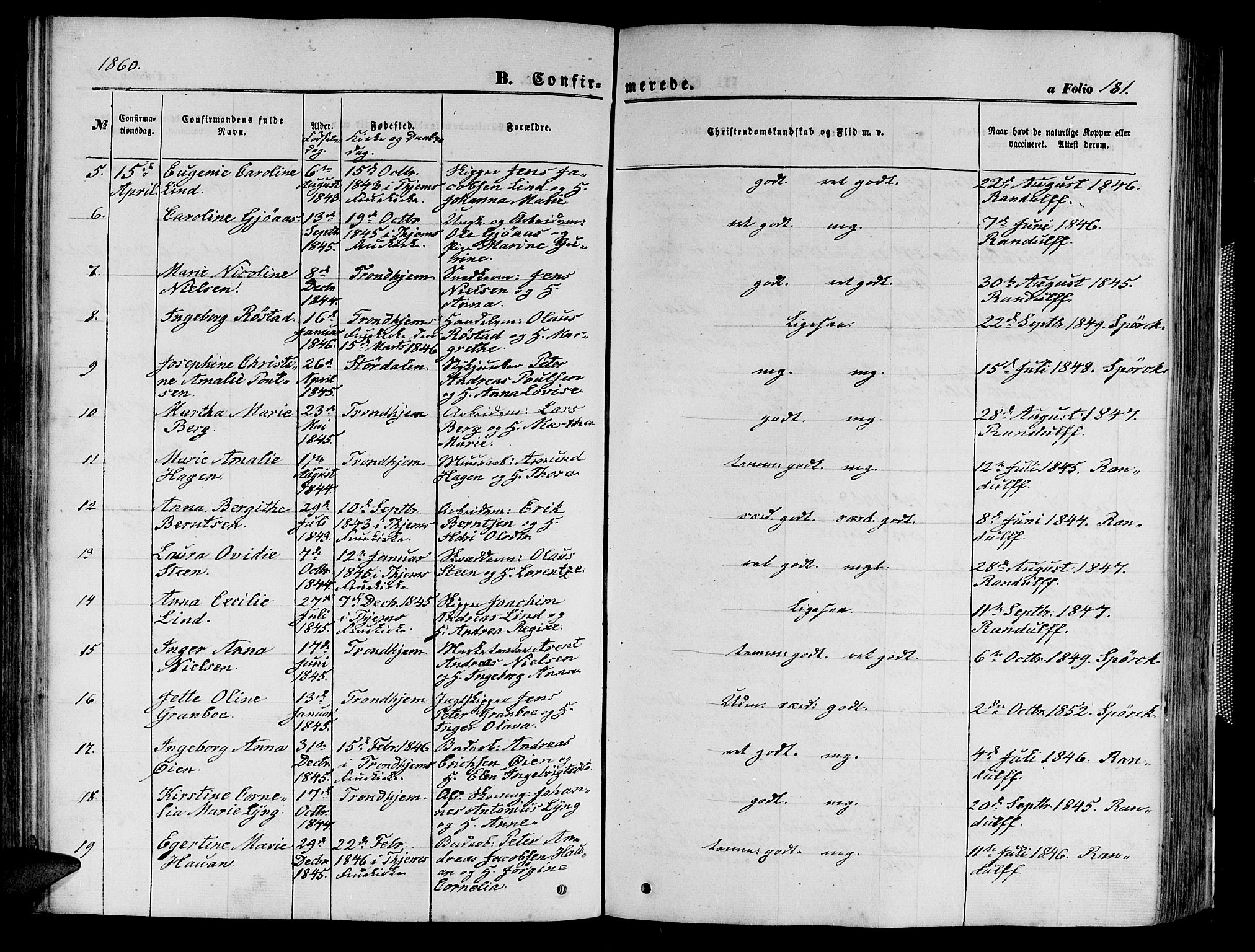 Ministerialprotokoller, klokkerbøker og fødselsregistre - Sør-Trøndelag, AV/SAT-A-1456/602/L0139: Klokkerbok nr. 602C07, 1859-1864, s. 181