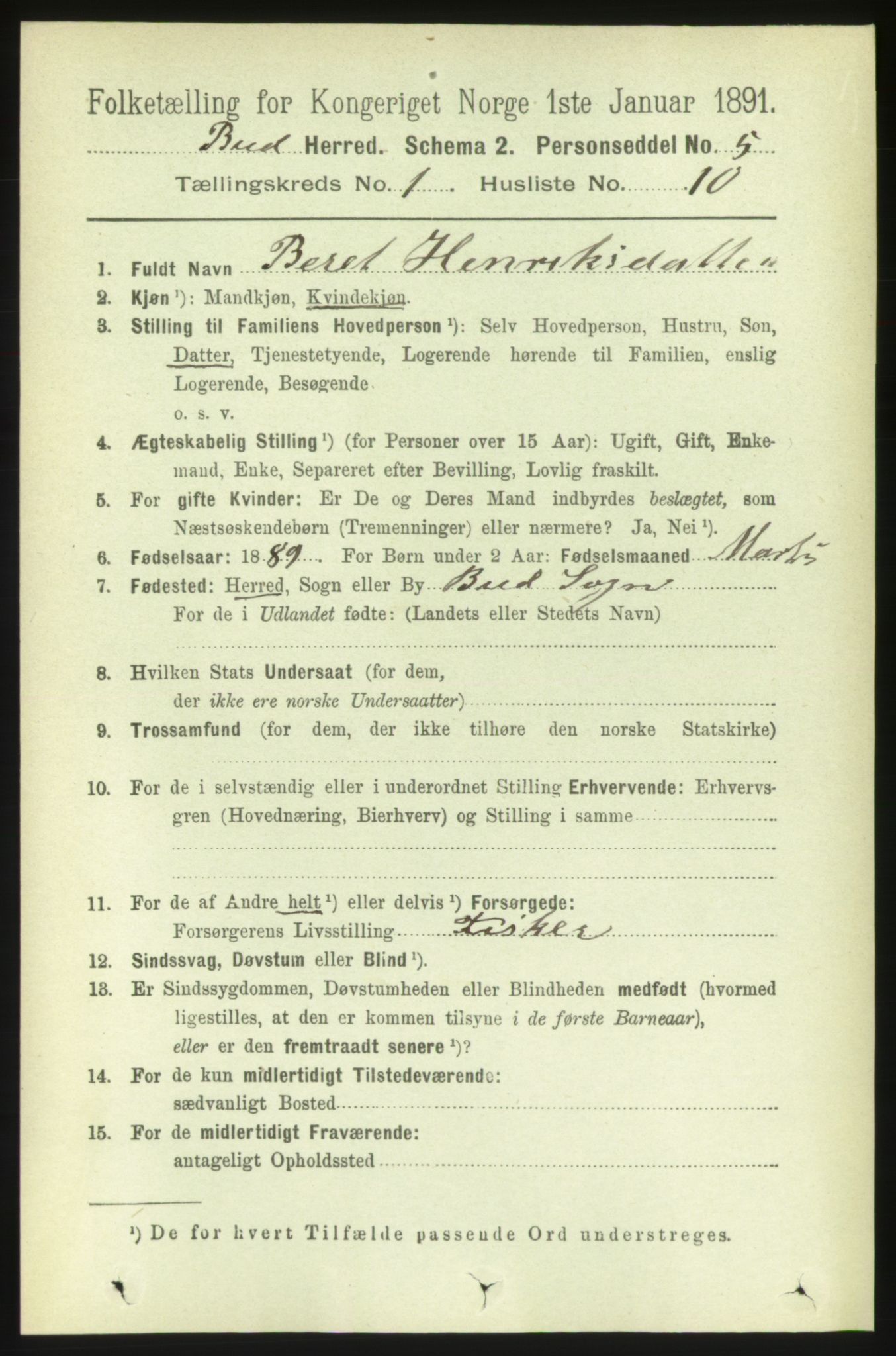 RA, Folketelling 1891 for 1549 Bud herred, 1891, s. 166
