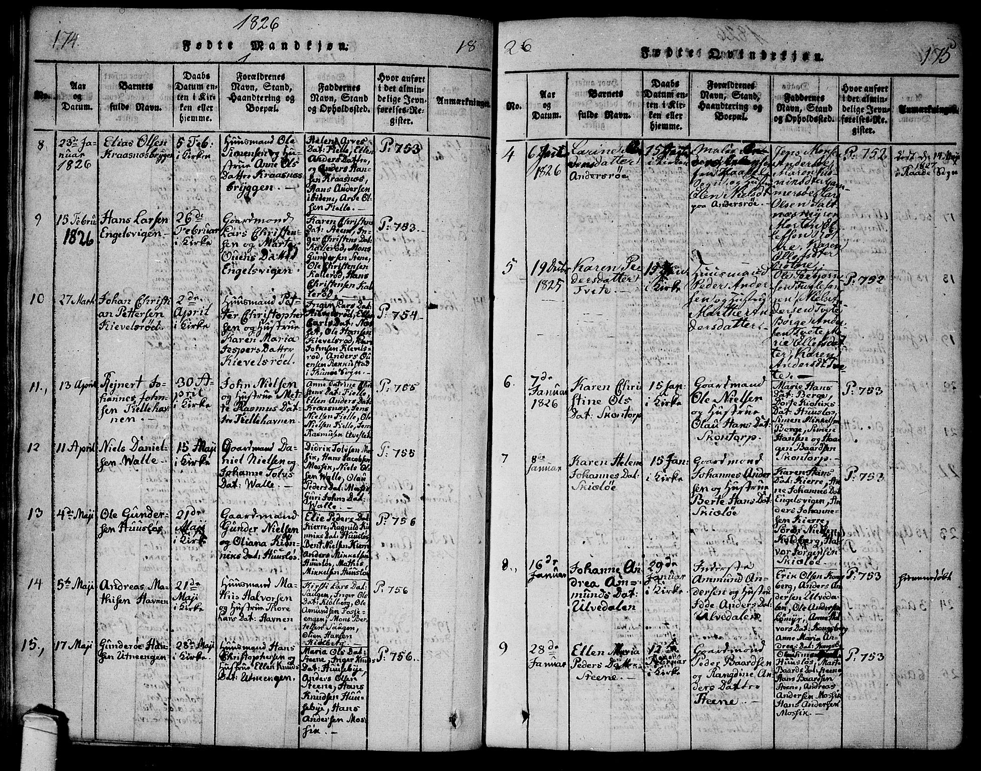 Onsøy prestekontor Kirkebøker, AV/SAO-A-10914/F/Fa/L0002: Ministerialbok nr. I 2, 1814-1840, s. 174-175