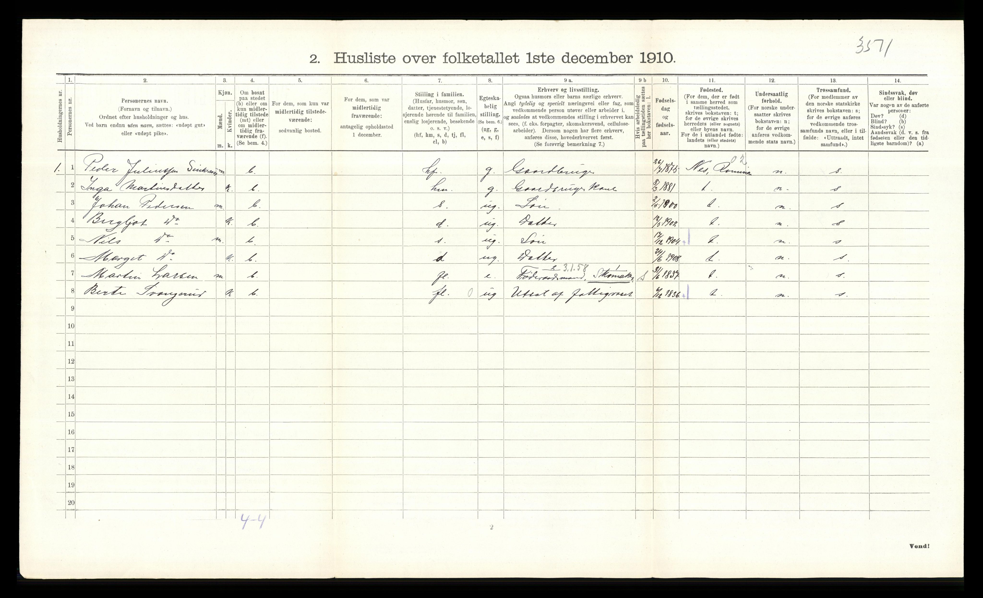 RA, Folketelling 1910 for 0237 Eidsvoll herred, 1910, s. 1001