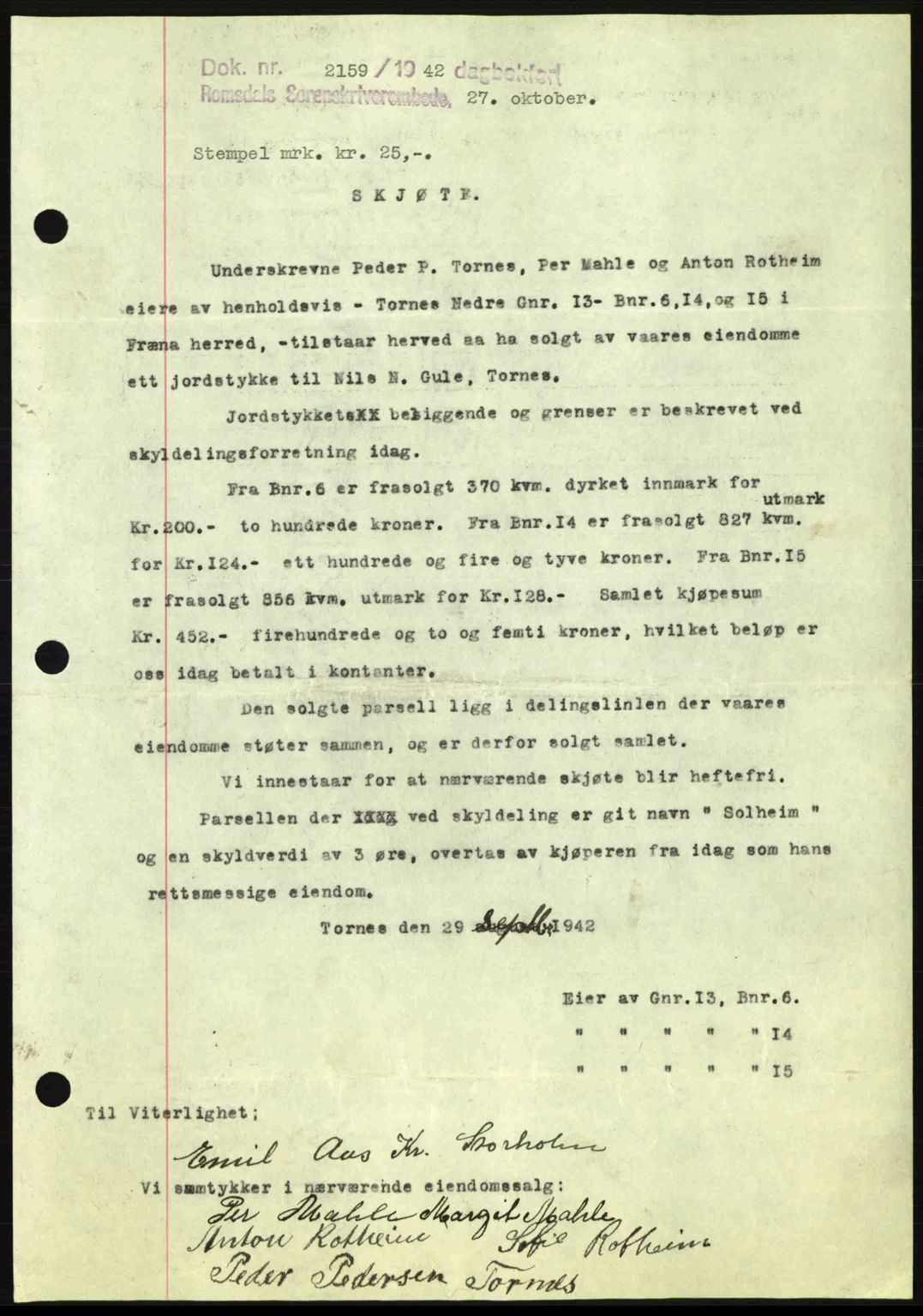 Romsdal sorenskriveri, SAT/A-4149/1/2/2C: Pantebok nr. A13, 1942-1943, Dagboknr: 2159/1942