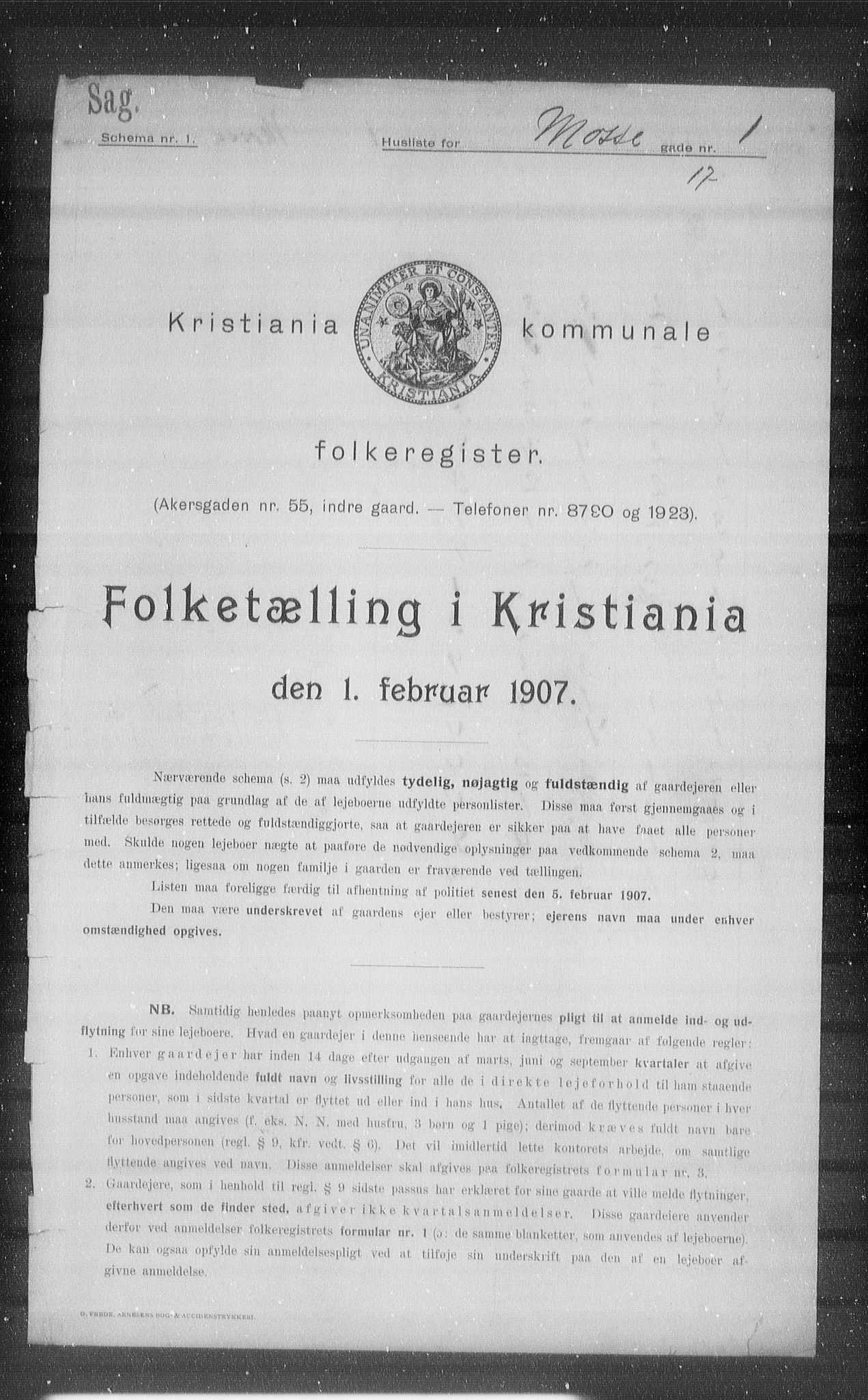OBA, Kommunal folketelling 1.2.1907 for Kristiania kjøpstad, 1907, s. 33532