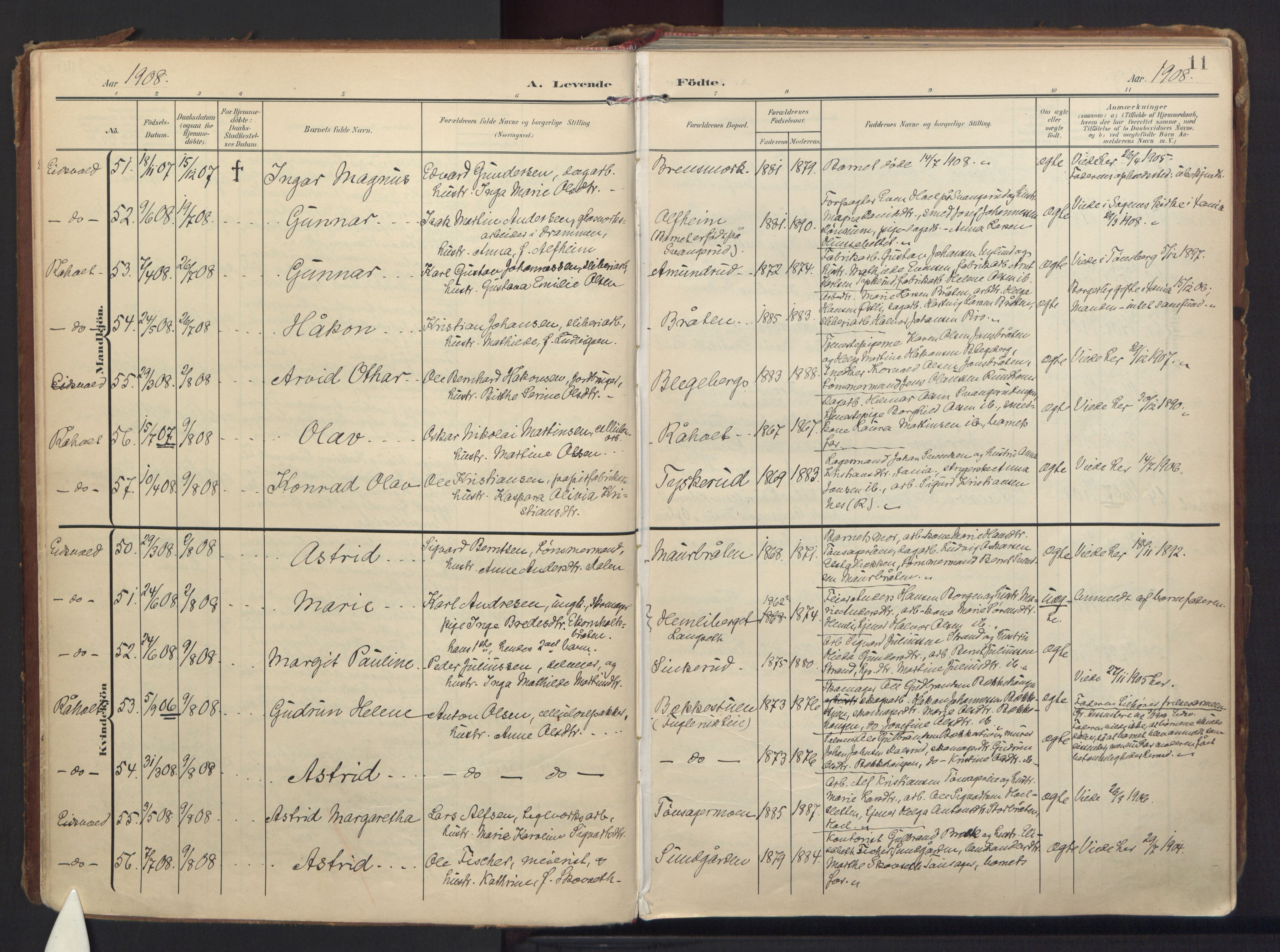 Eidsvoll prestekontor Kirkebøker, AV/SAO-A-10888/F/Fa/L0008: Ministerialbok nr. I 8, 1908-1920, s. 11