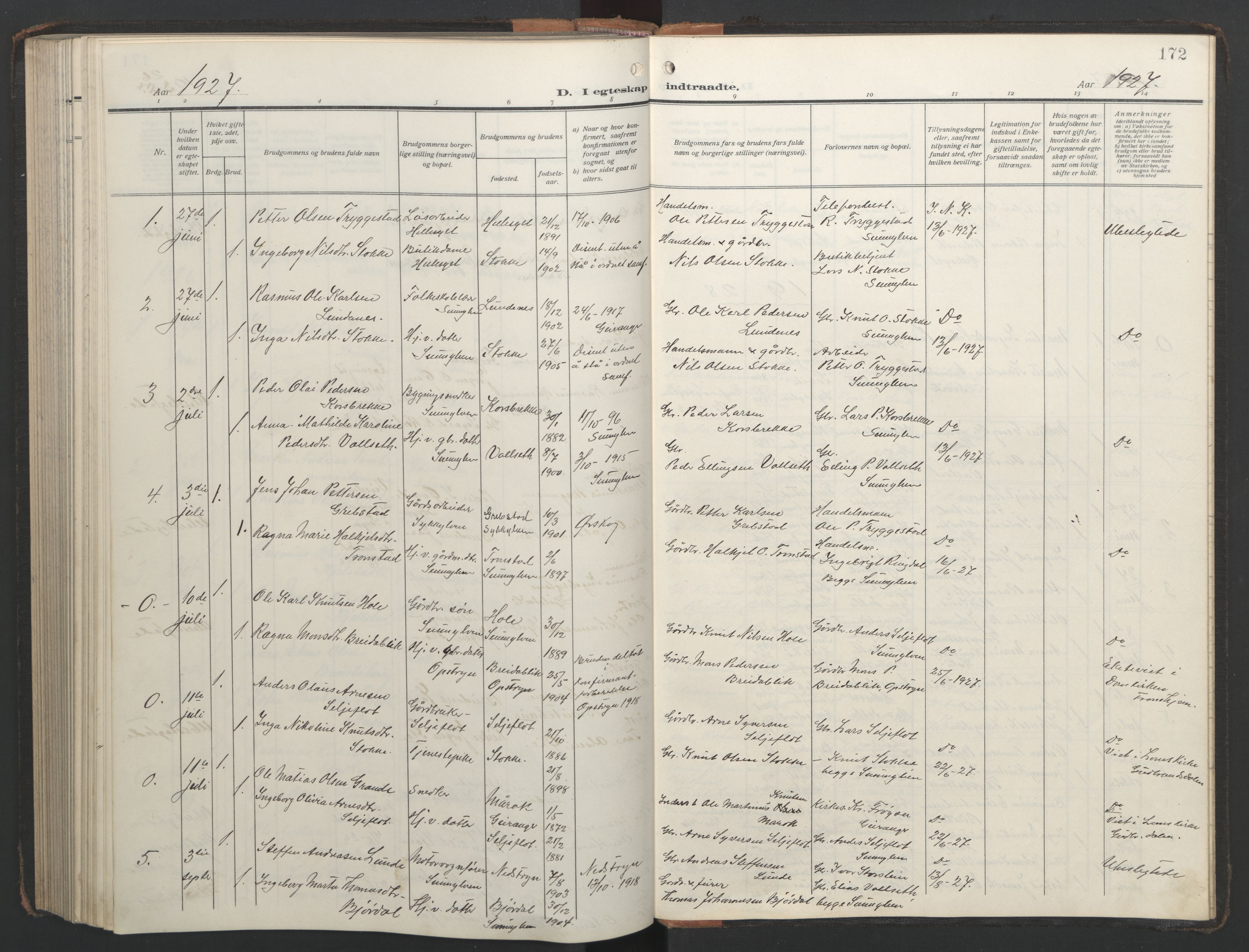 Ministerialprotokoller, klokkerbøker og fødselsregistre - Møre og Romsdal, SAT/A-1454/517/L0232: Klokkerbok nr. 517C05, 1910-1946, s. 172