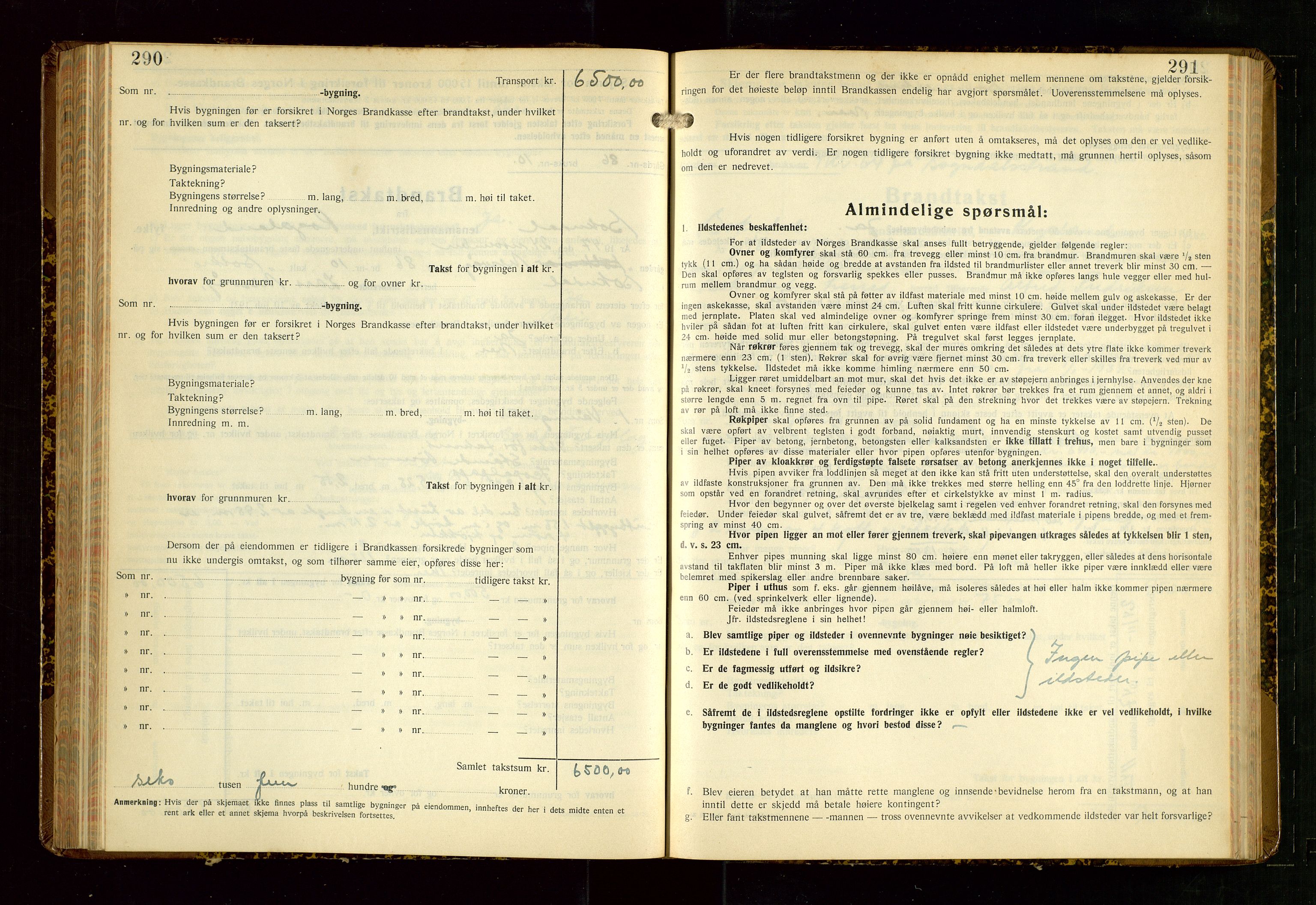 Sokndal lensmannskontor, AV/SAST-A-100417/Gob/L0008: "Brandtakst-Protokoll", 1937-1955, s. 290-291