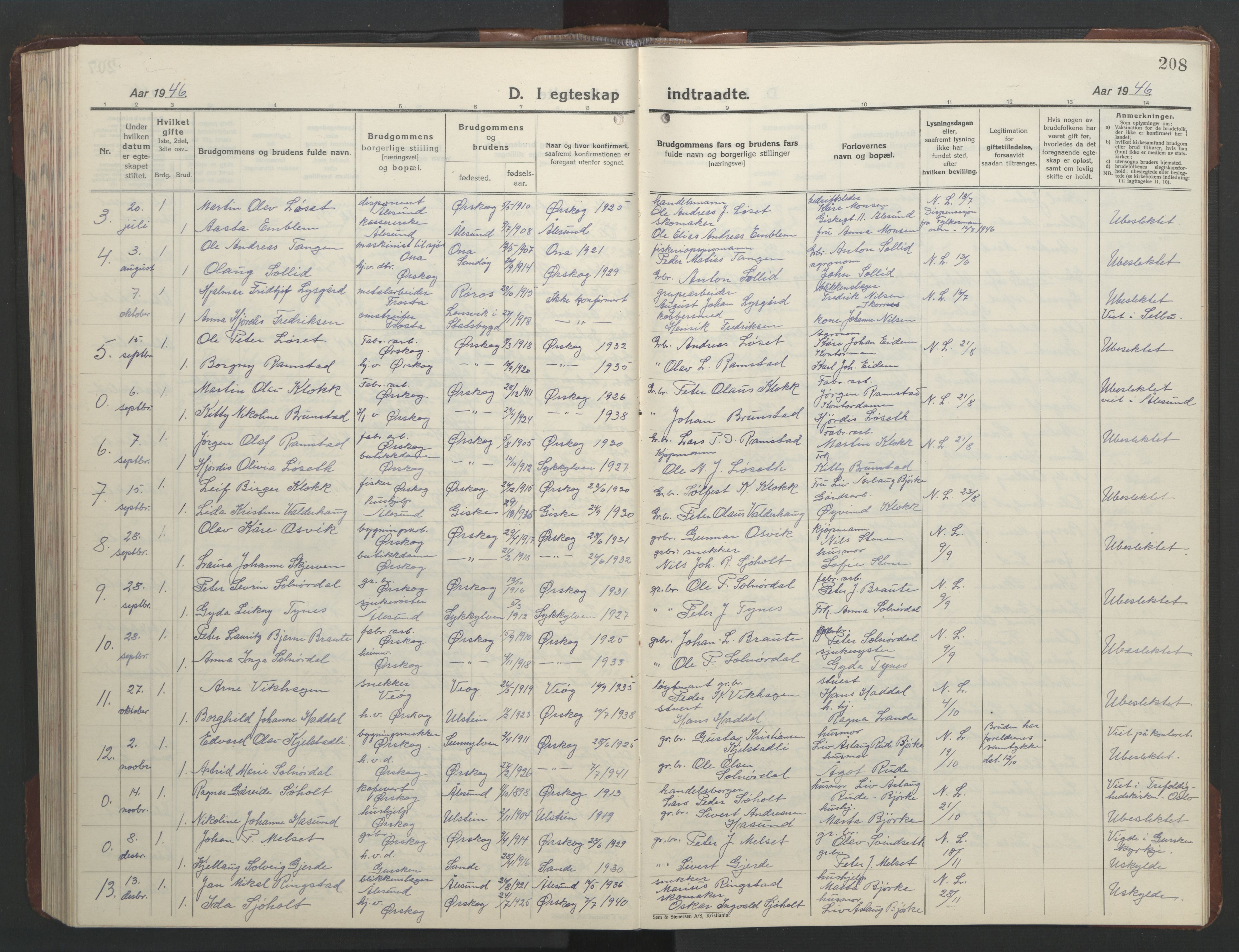 Ministerialprotokoller, klokkerbøker og fødselsregistre - Møre og Romsdal, AV/SAT-A-1454/522/L0329: Klokkerbok nr. 522C08, 1926-1951, s. 208