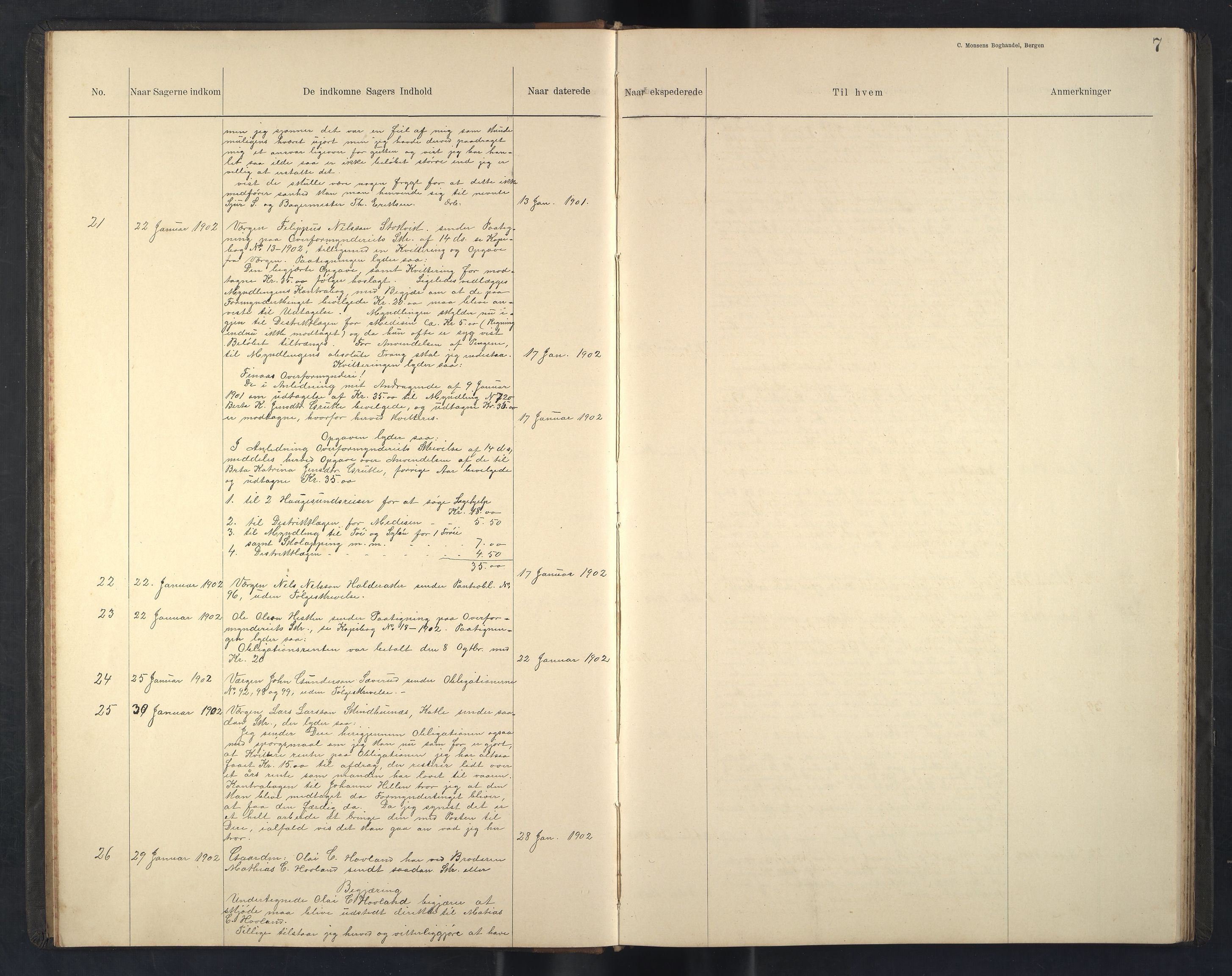 Finnaas kommune. Overformynderiet, IKAH/1218a-812/C/Ca/Caa/L0004: Postjournal for Finnås overformynderi, 1902-1907