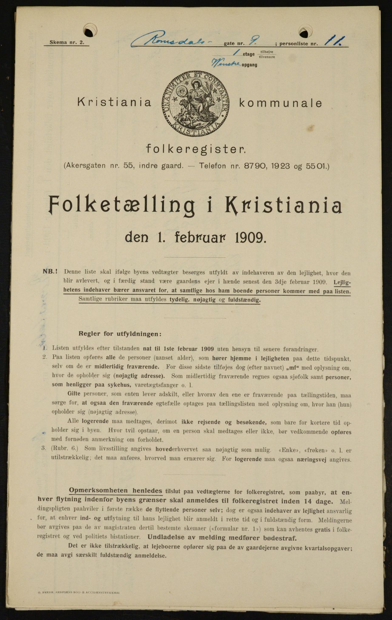 OBA, Kommunal folketelling 1.2.1909 for Kristiania kjøpstad, 1909, s. 75552