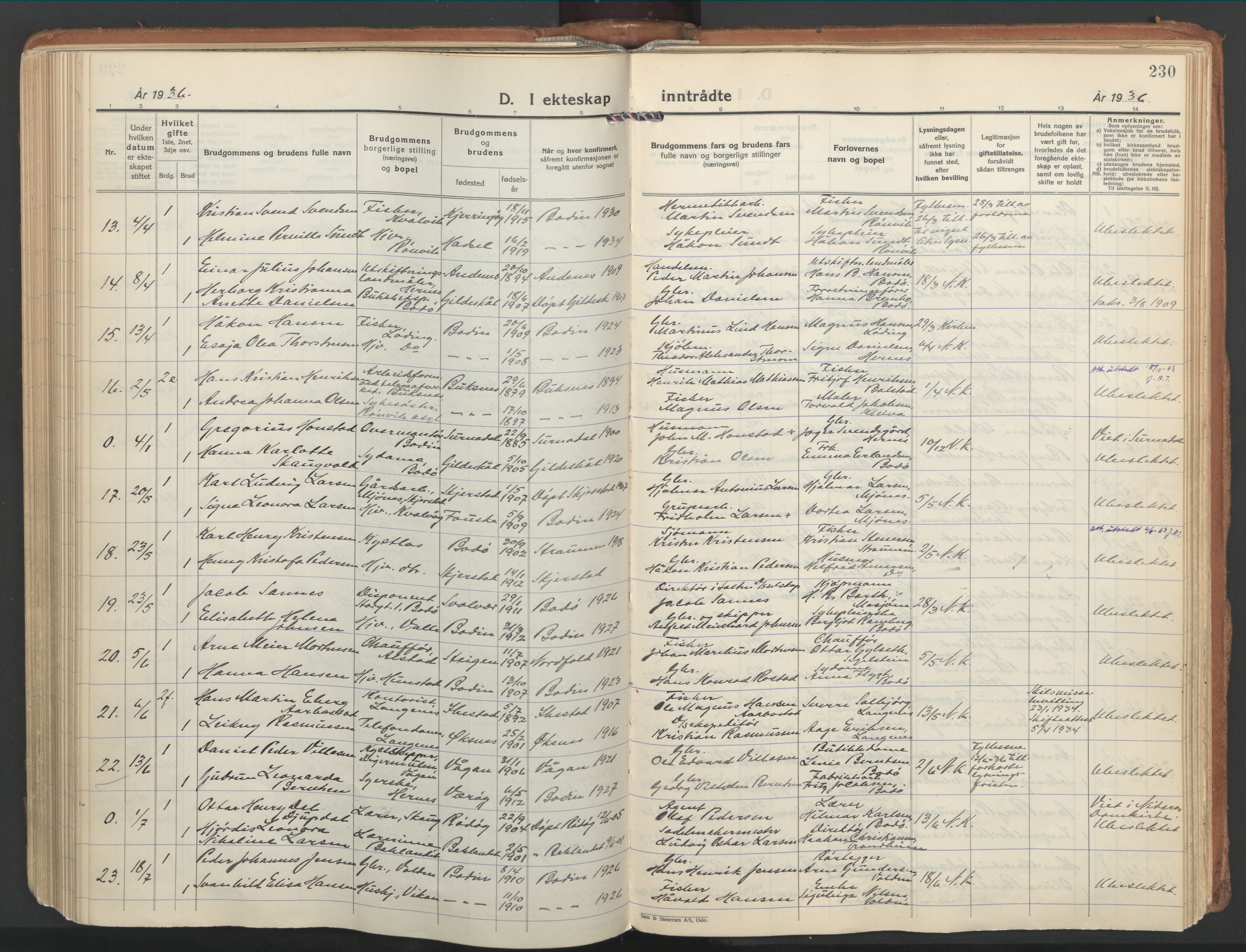 Ministerialprotokoller, klokkerbøker og fødselsregistre - Nordland, AV/SAT-A-1459/802/L0061: Ministerialbok nr. 802A08, 1933-1946, s. 230