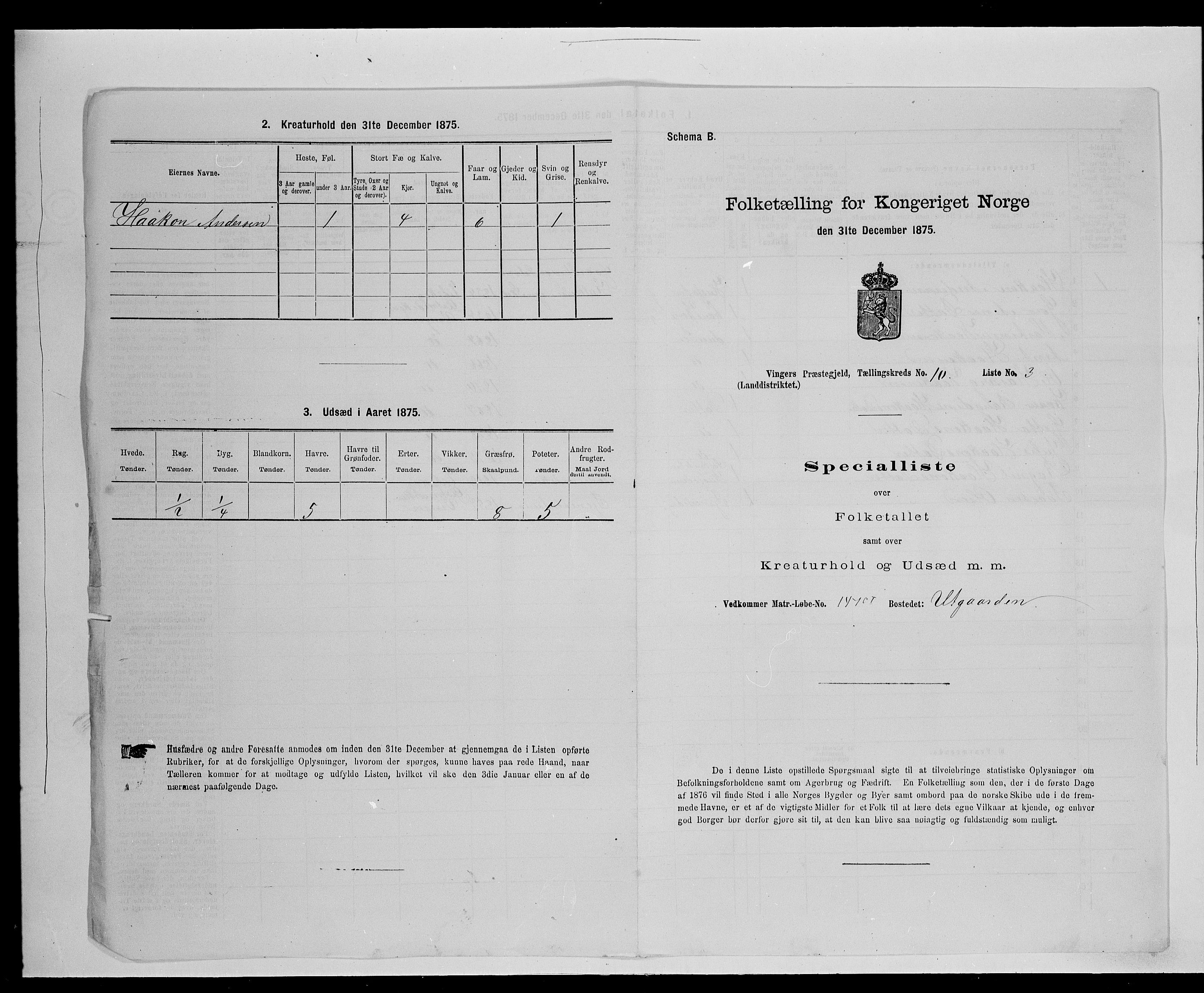 SAH, Folketelling 1875 for 0421L Vinger prestegjeld, Vinger sokn og Austmarka sokn, 1875, s. 1604