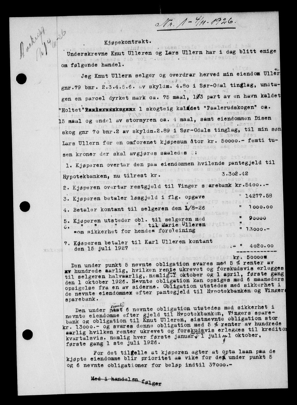 Vinger og Odal sorenskriveri, SAH/TING-022/H/Hb/Hbb/L0022: Pantebok nr. I, 1926-1927, Tingl.dato: 04.11.1926