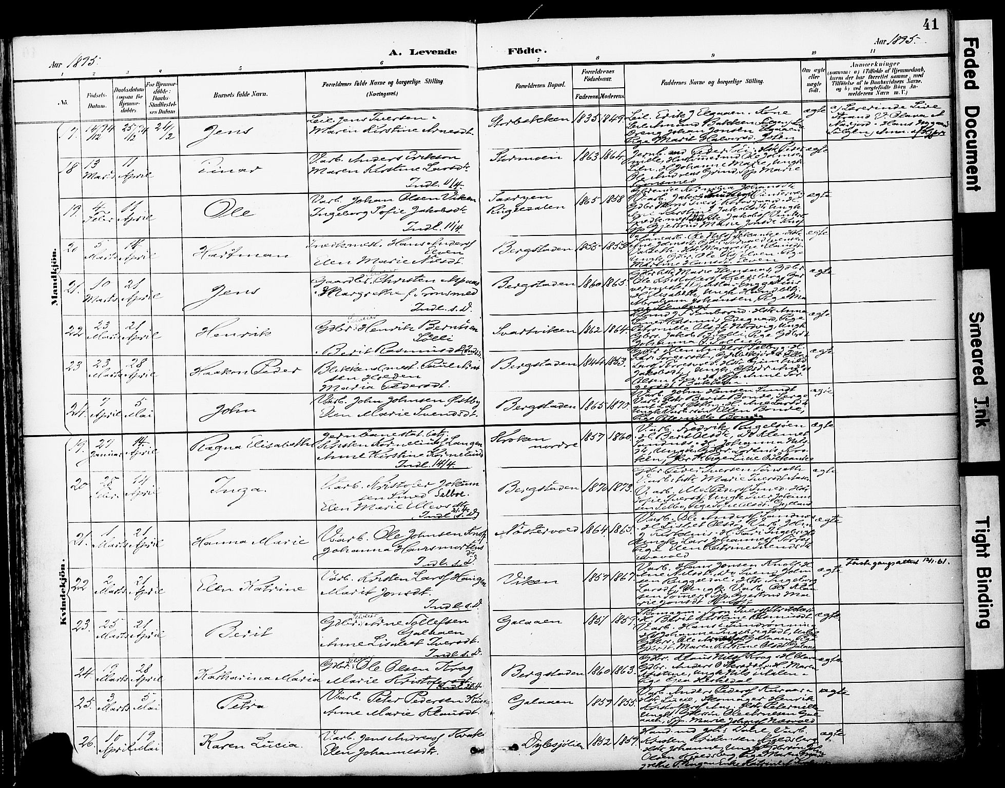 Ministerialprotokoller, klokkerbøker og fødselsregistre - Sør-Trøndelag, SAT/A-1456/681/L0935: Ministerialbok nr. 681A13, 1890-1898, s. 41