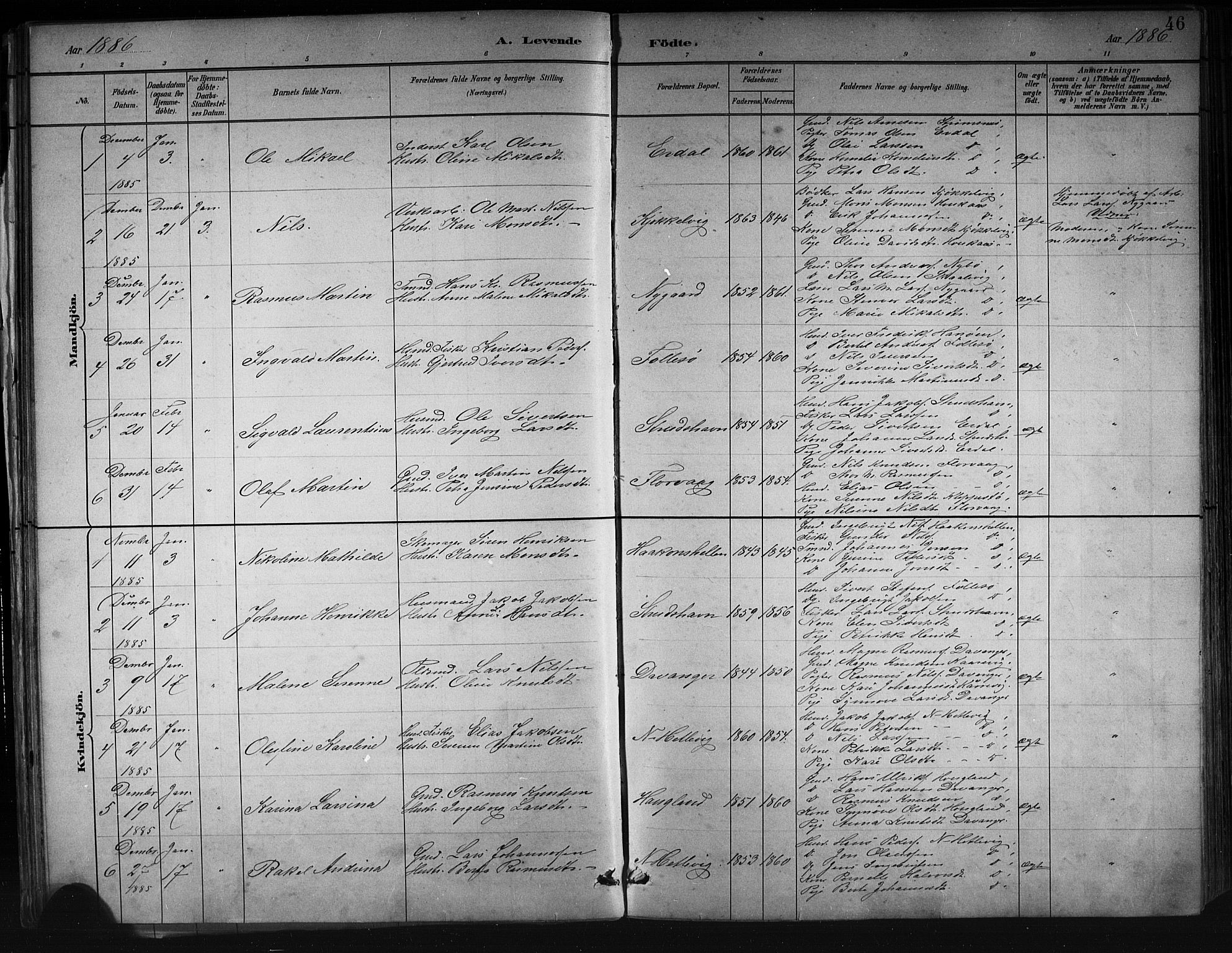 Askøy Sokneprestembete, AV/SAB-A-74101/H/Ha/Hab/Haba/L0008: Klokkerbok nr. A 8, 1882-1893, s. 46