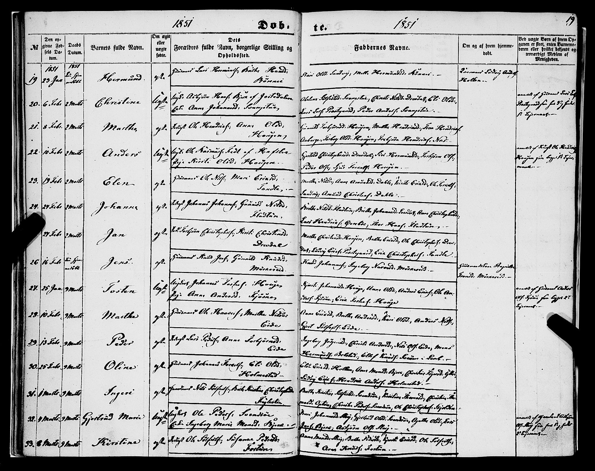 Luster sokneprestembete, AV/SAB-A-81101/H/Haa/Haaa/L0007: Ministerialbok nr. A 7, 1849-1859, s. 19