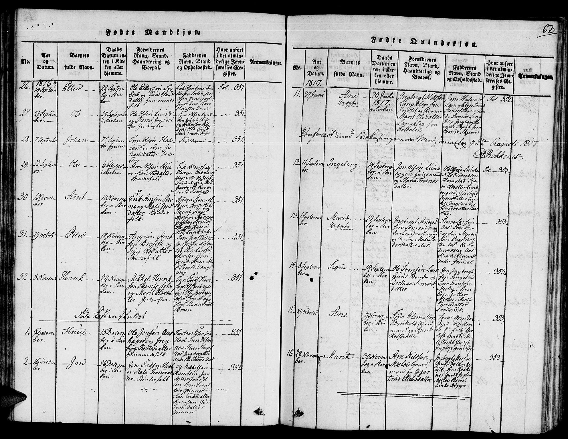 Ministerialprotokoller, klokkerbøker og fødselsregistre - Sør-Trøndelag, AV/SAT-A-1456/672/L0854: Ministerialbok nr. 672A06 /2, 1816-1829, s. 62