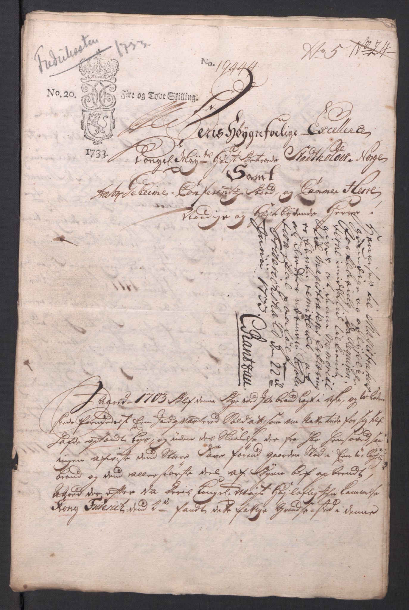 Kommanderende general (KG I) med Det norske krigsdirektorium, AV/RA-EA-5419/D/L0154: Fredriksten festning: Brev, inventarfortegnelser og regnskapsekstrakter, 1730-1739, s. 157