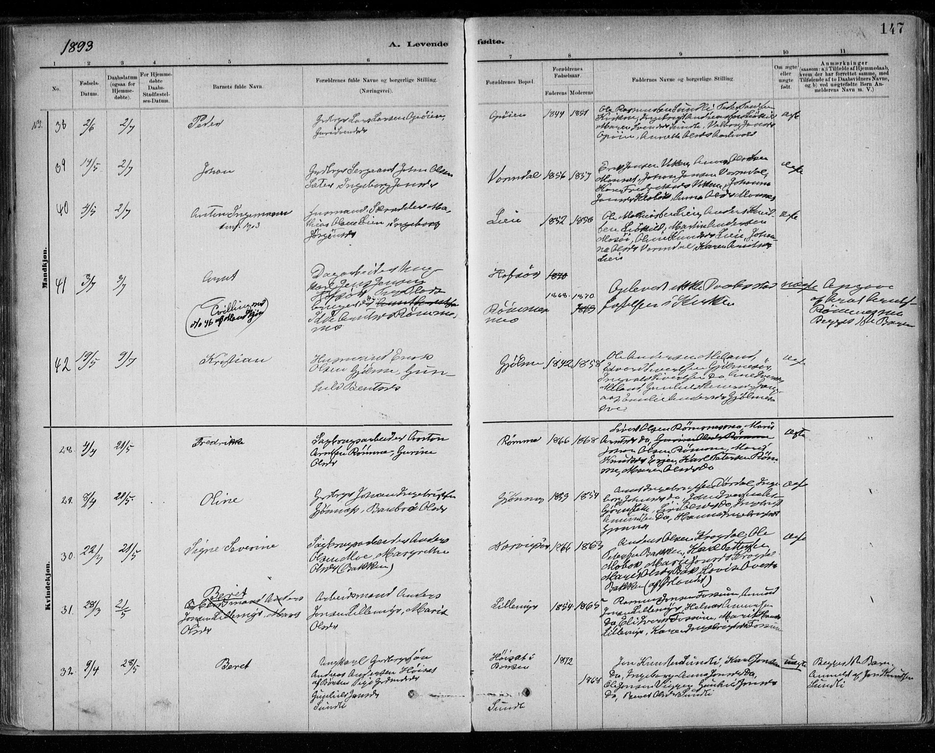 Ministerialprotokoller, klokkerbøker og fødselsregistre - Sør-Trøndelag, SAT/A-1456/668/L0809: Ministerialbok nr. 668A09, 1881-1895, s. 147