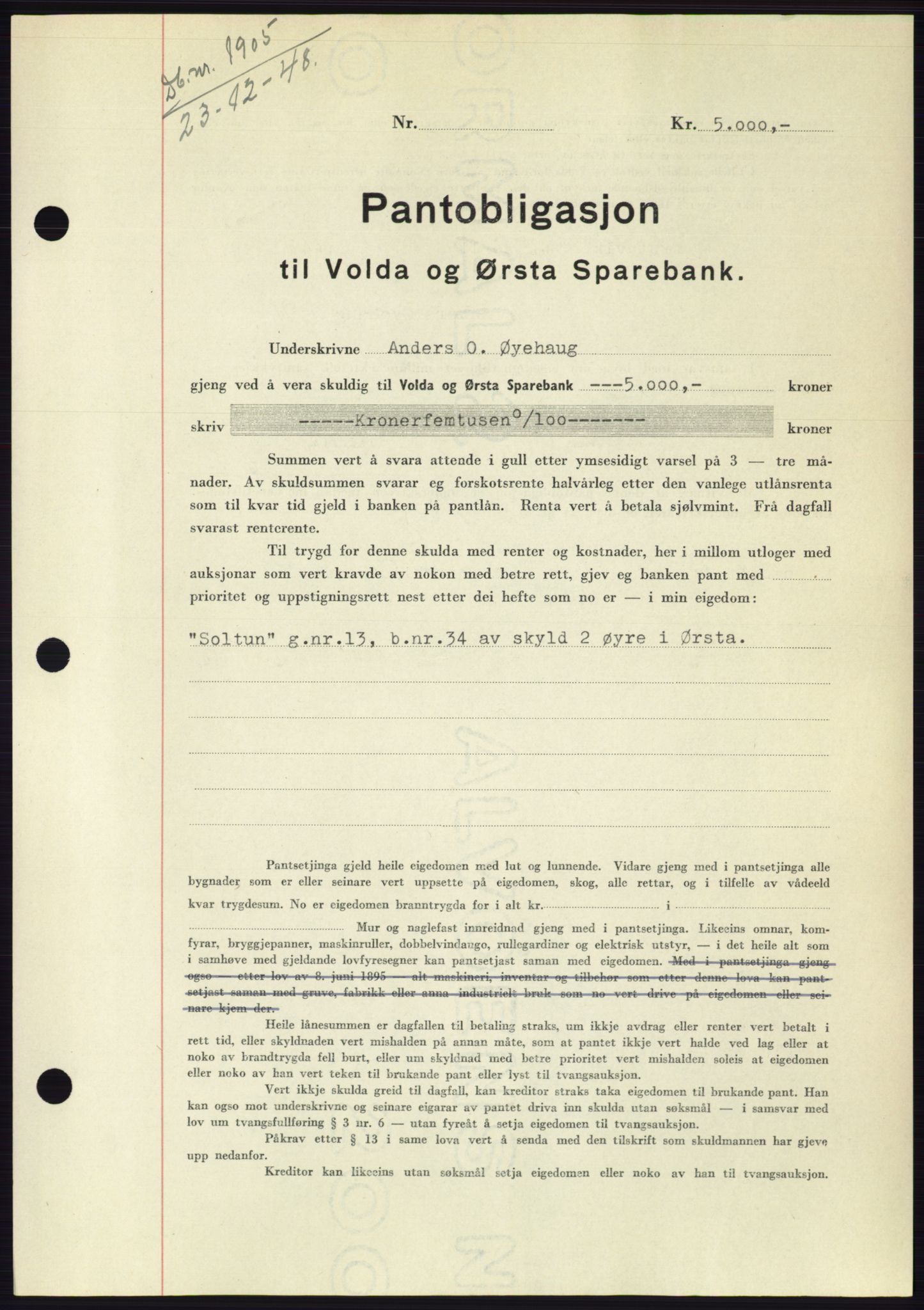 Søre Sunnmøre sorenskriveri, SAT/A-4122/1/2/2C/L0116: Pantebok nr. 4B, 1948-1949, Dagboknr: 1905/1948