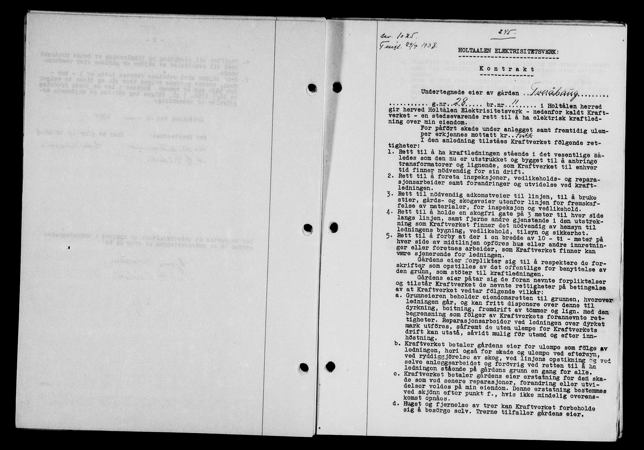 Gauldal sorenskriveri, SAT/A-0014/1/2/2C/L0049: Pantebok nr. 53, 1938-1938, Dagboknr: 1025/1938