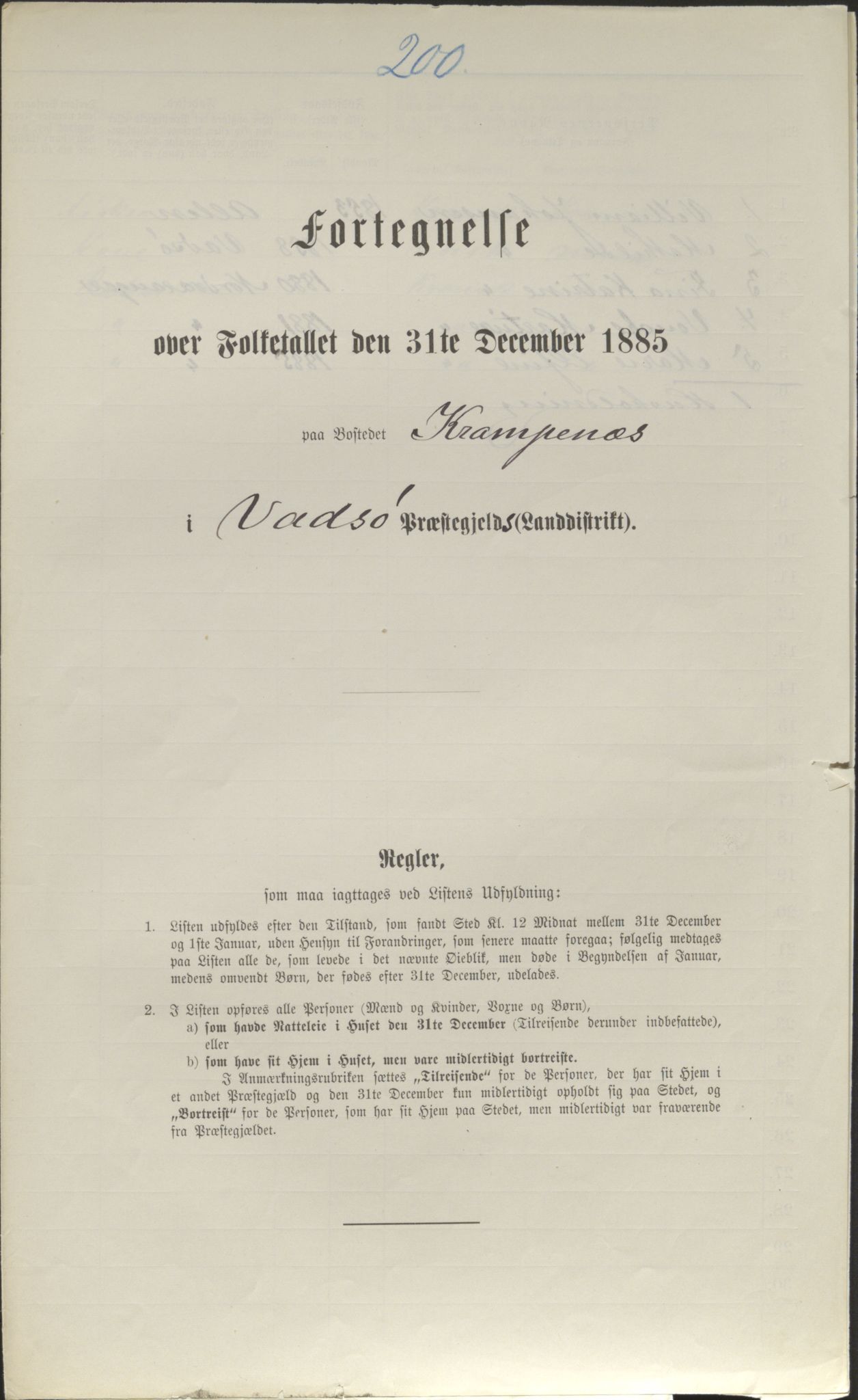 SATØ, Folketelling 1885 for 2029 Vadsø landsogn, 1885, s. 200a