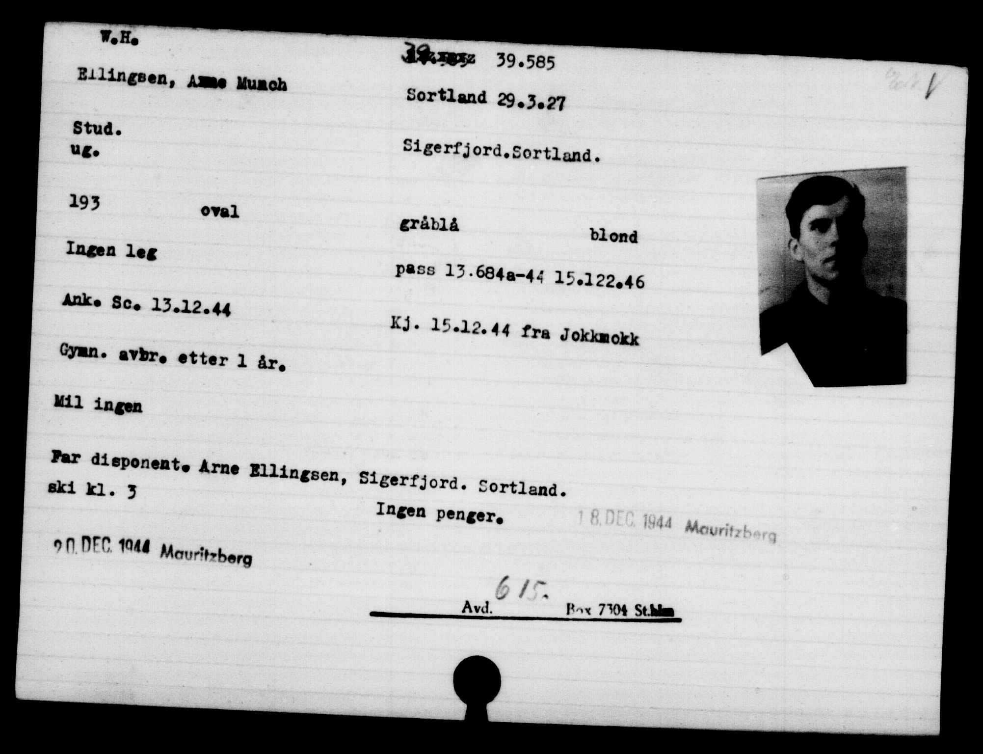 Utenriksstasjonene, Legasjonen i Stockholm, Flyktningkontoret, AV/RA-S-6753/V/Va/L0015: Kjesäterkartoteket, flyktninger med registreringsnr. 37800-40770, 1940-1945, s. 1840