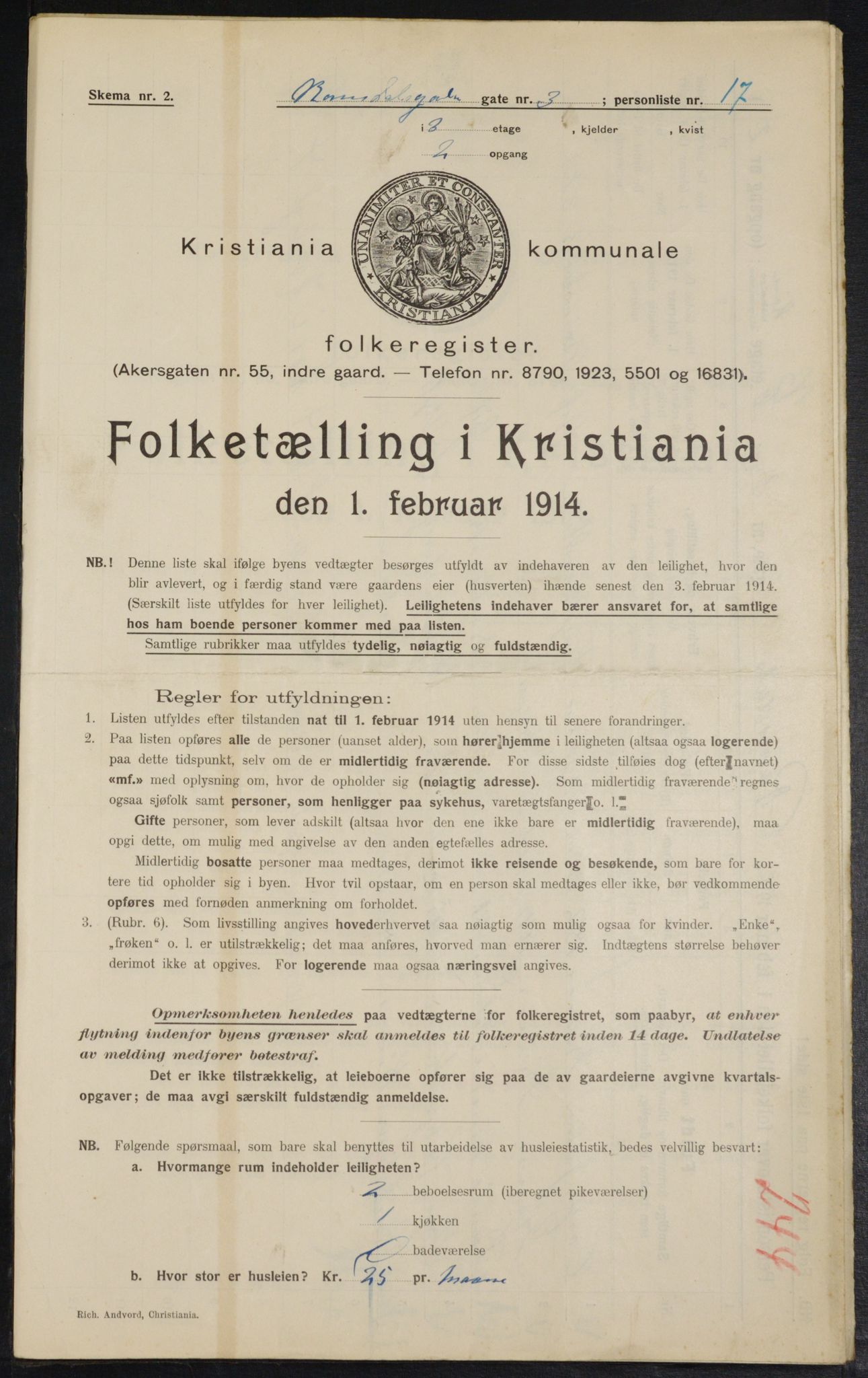 OBA, Kommunal folketelling 1.2.1914 for Kristiania, 1914, s. 83101