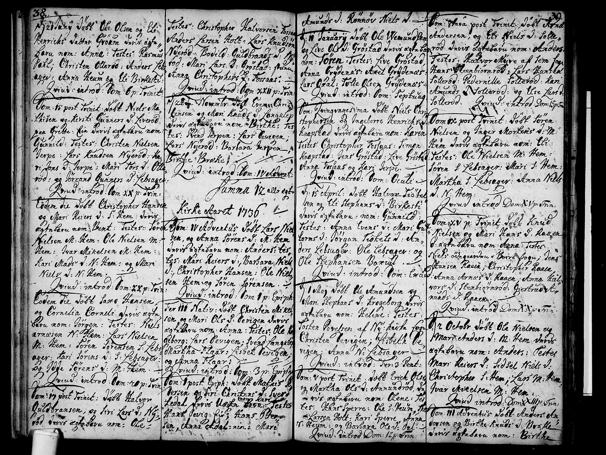Våle kirkebøker, AV/SAKO-A-334/F/Fa/L0004: Ministerialbok nr. I 4 /1, 1732-1773, s. 38-39