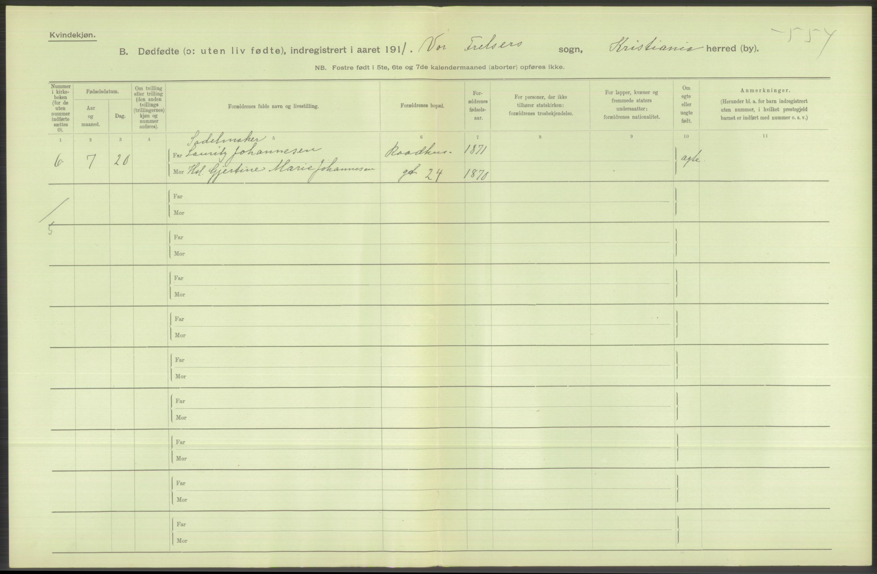 Statistisk sentralbyrå, Sosiodemografiske emner, Befolkning, AV/RA-S-2228/D/Df/Dfb/Dfba/L0010: Kristiania: Døde kvinner samt dødfødte., 1911, s. 106