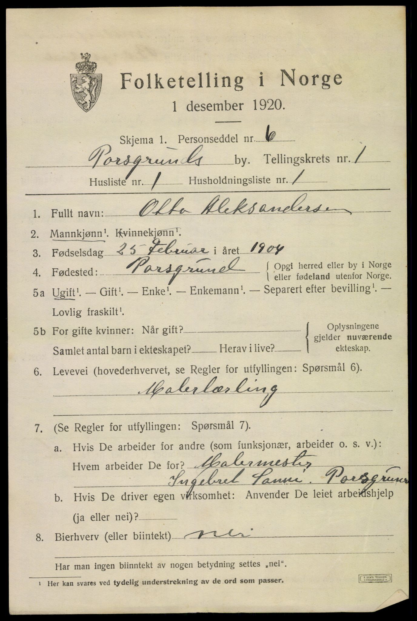 SAKO, Folketelling 1920 for 0805 Porsgrunn kjøpstad, 1920, s. 7115