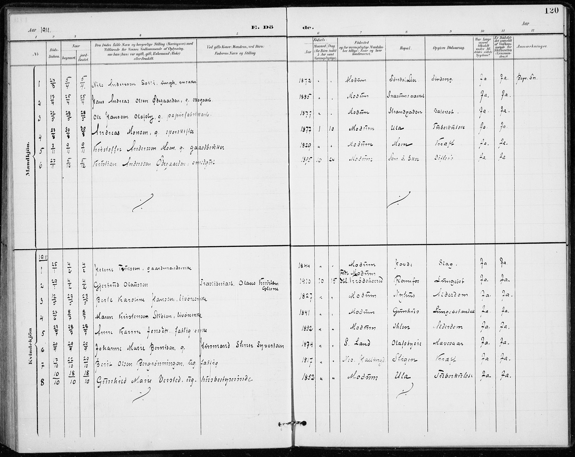 Modum kirkebøker, AV/SAKO-A-234/F/Fa/L0020: Ministerialbok nr. 20, 1900-1917, s. 120