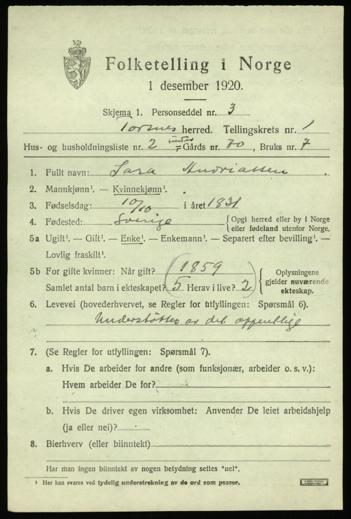 SAO, Folketelling 1920 for 0112 Torsnes herred, 1920, s. 493