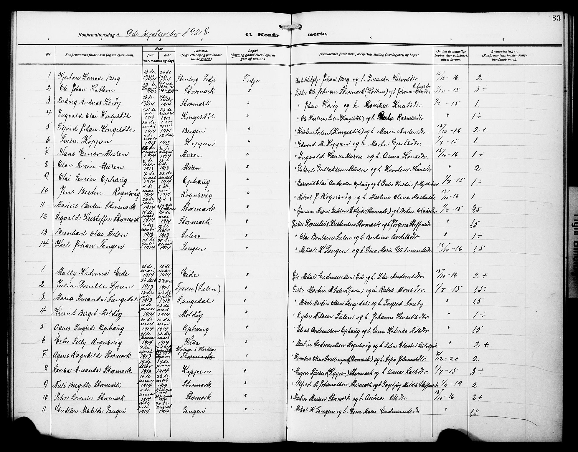 Lindås Sokneprestembete, AV/SAB-A-76701/H/Hab/Habd/L0004: Klokkerbok nr. D 4, 1913-1928, s. 83