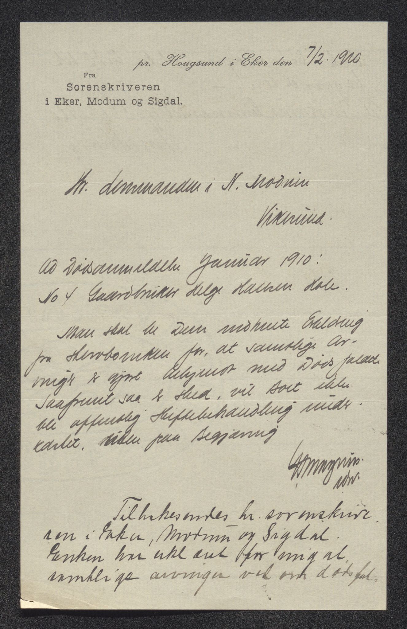 Eiker, Modum og Sigdal sorenskriveri, AV/SAKO-A-123/H/Ha/Hab/L0033: Dødsfallsmeldinger, 1909-1910, s. 469