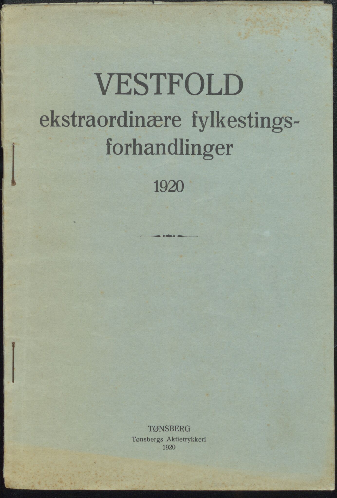 Vestfold fylkeskommune. Fylkestinget, VEMU/A-1315/A/Ab/Abb/L0070: Fylkestingsforhandlinger, 1920