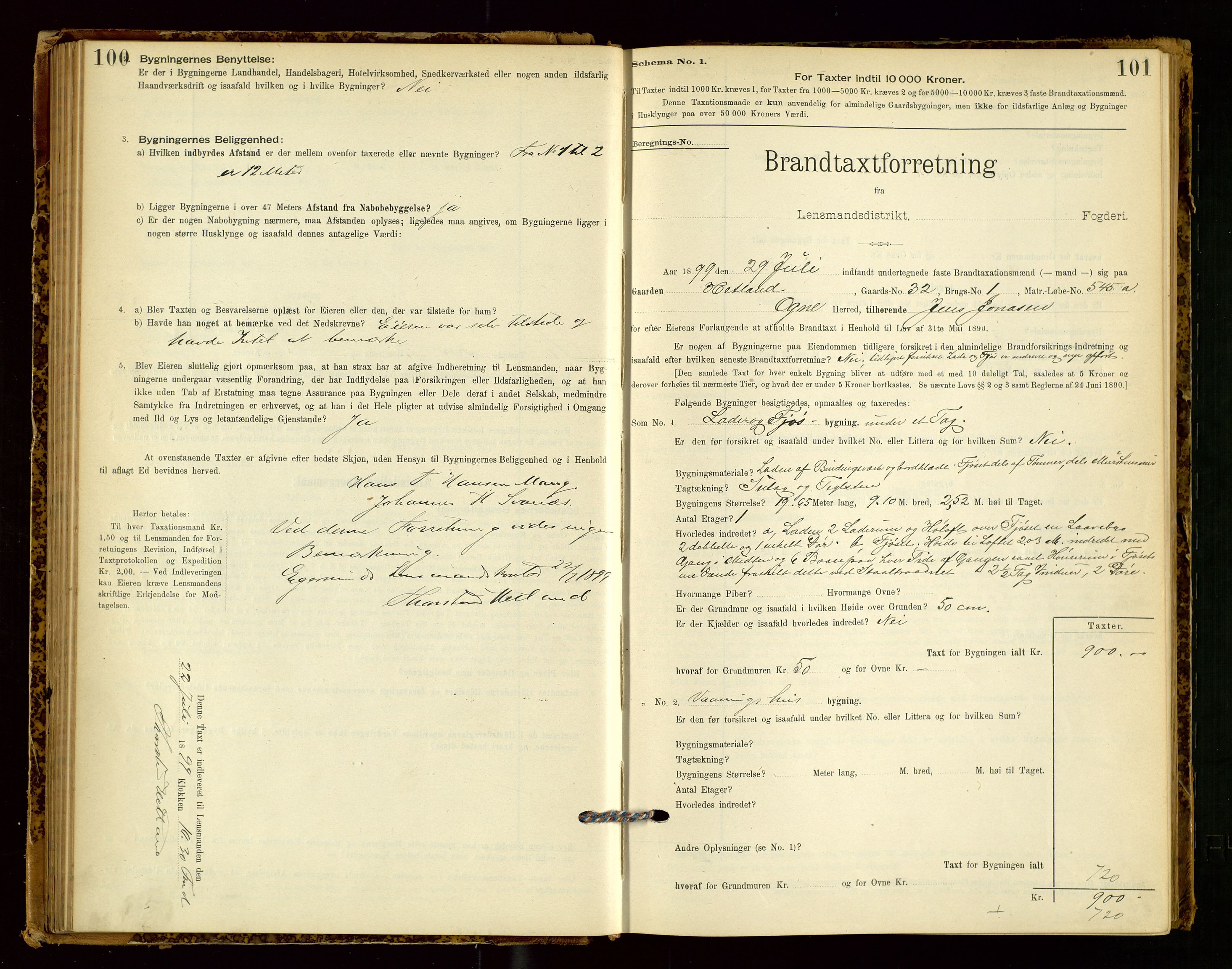 Eigersund lensmannskontor, SAST/A-100171/Gob/L0001: Skjemaprotokoll, 1894-1909, s. 100-101