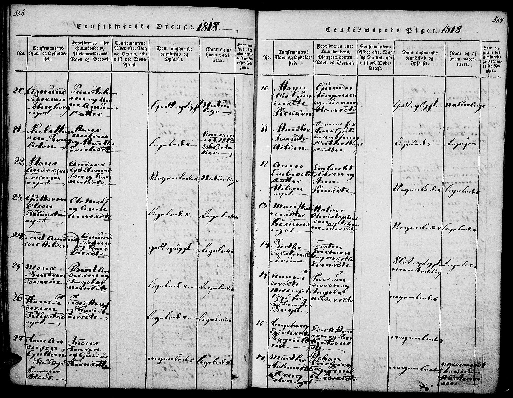 Gran prestekontor, AV/SAH-PREST-112/H/Ha/Haa/L0009: Ministerialbok nr. 9, 1815-1824, s. 506-507