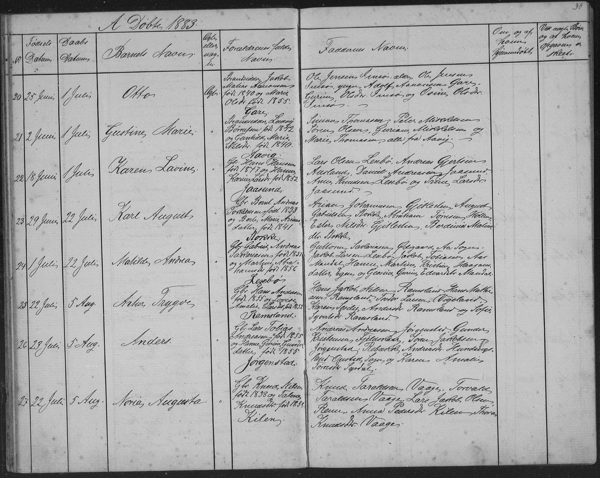 Sør-Audnedal sokneprestkontor, AV/SAK-1111-0039/F/Fb/Fba/L0003: Klokkerbok nr. B 3, 1879-1893, s. 30