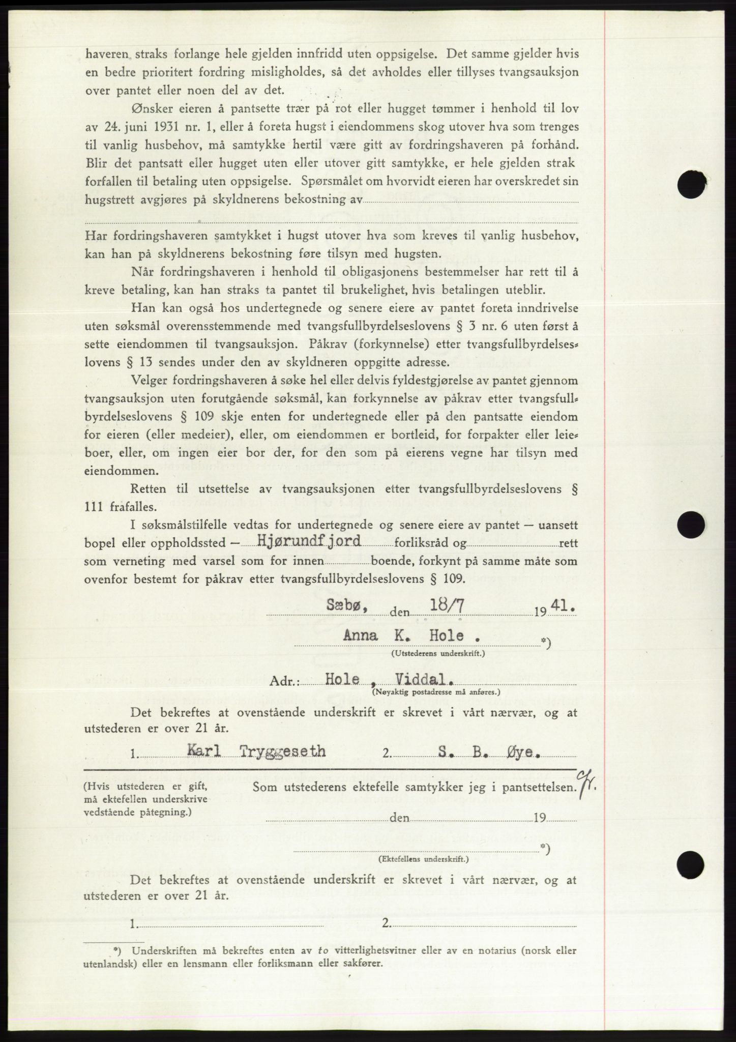 Søre Sunnmøre sorenskriveri, AV/SAT-A-4122/1/2/2C/L0071: Pantebok nr. 65, 1941-1941, Dagboknr: 741/1941