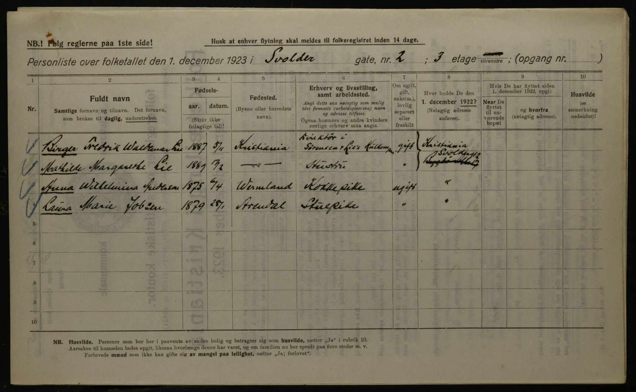 OBA, Kommunal folketelling 1.12.1923 for Kristiania, 1923, s. 117640