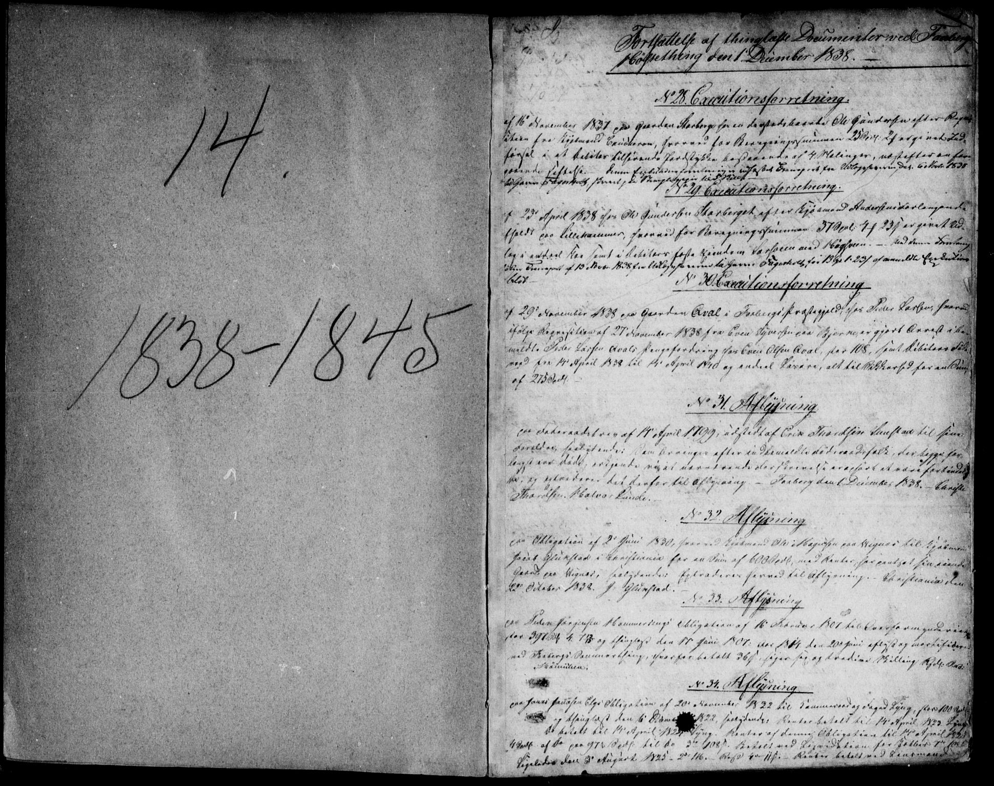 Mellom-Gudbrandsdal sorenskriveri, SAH/TING-038/H/Hb/L0001: Pantebok nr. 1, 1838-1845, s. 1