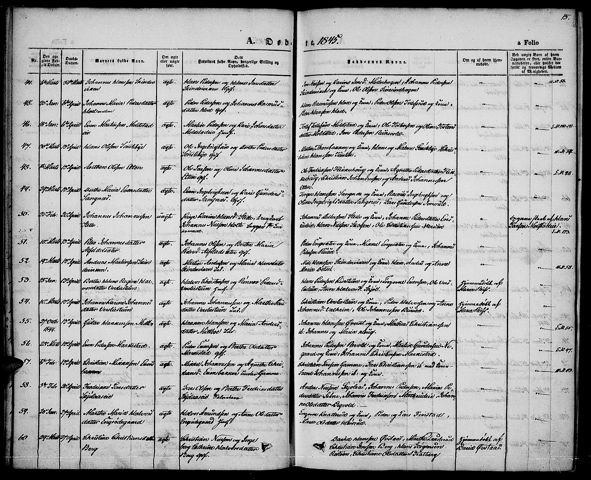 Vestre Toten prestekontor, AV/SAH-PREST-108/H/Ha/Haa/L0004: Ministerialbok nr. 4, 1844-1849, s. 15