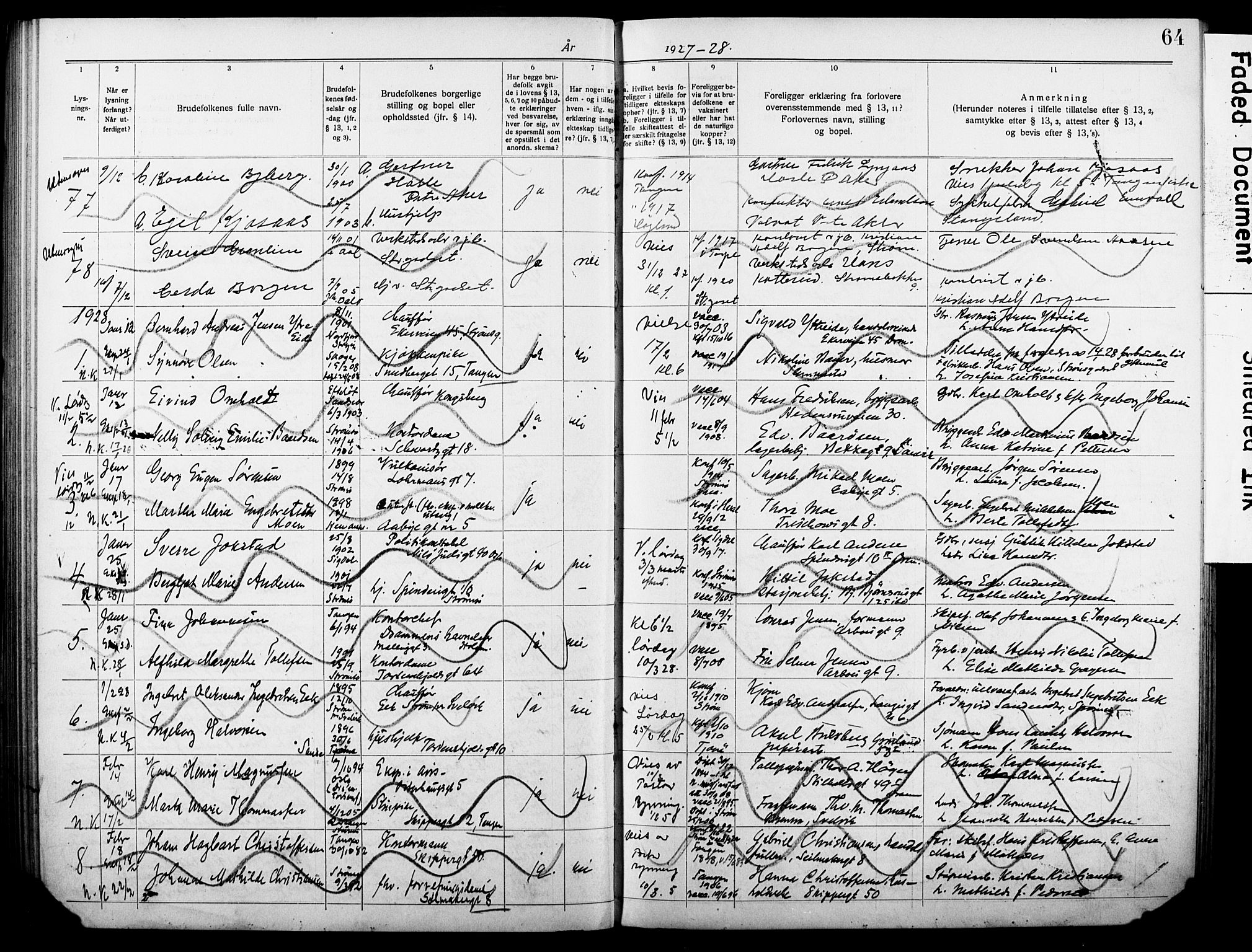 Strømsø kirkebøker, AV/SAKO-A-246/H/Ha/L0018: Lysningsprotokoll nr. 18, 1920-1932, s. 64