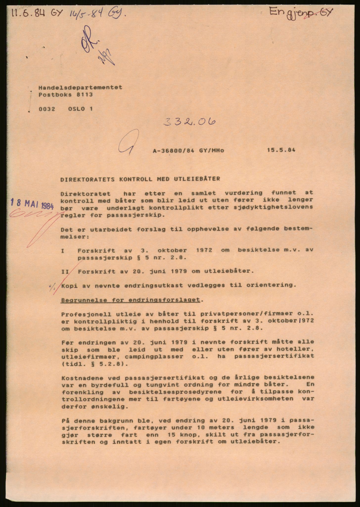 Sjøfartsdirektoratet med forløpere, generelt arkiv, AV/RA-S-1407/D/Du/Duc/L0642/0001: Skipskontrollen - Forskrifter / Forskrift om utleiebåter (2 mapper), 1978-1987, s. 491