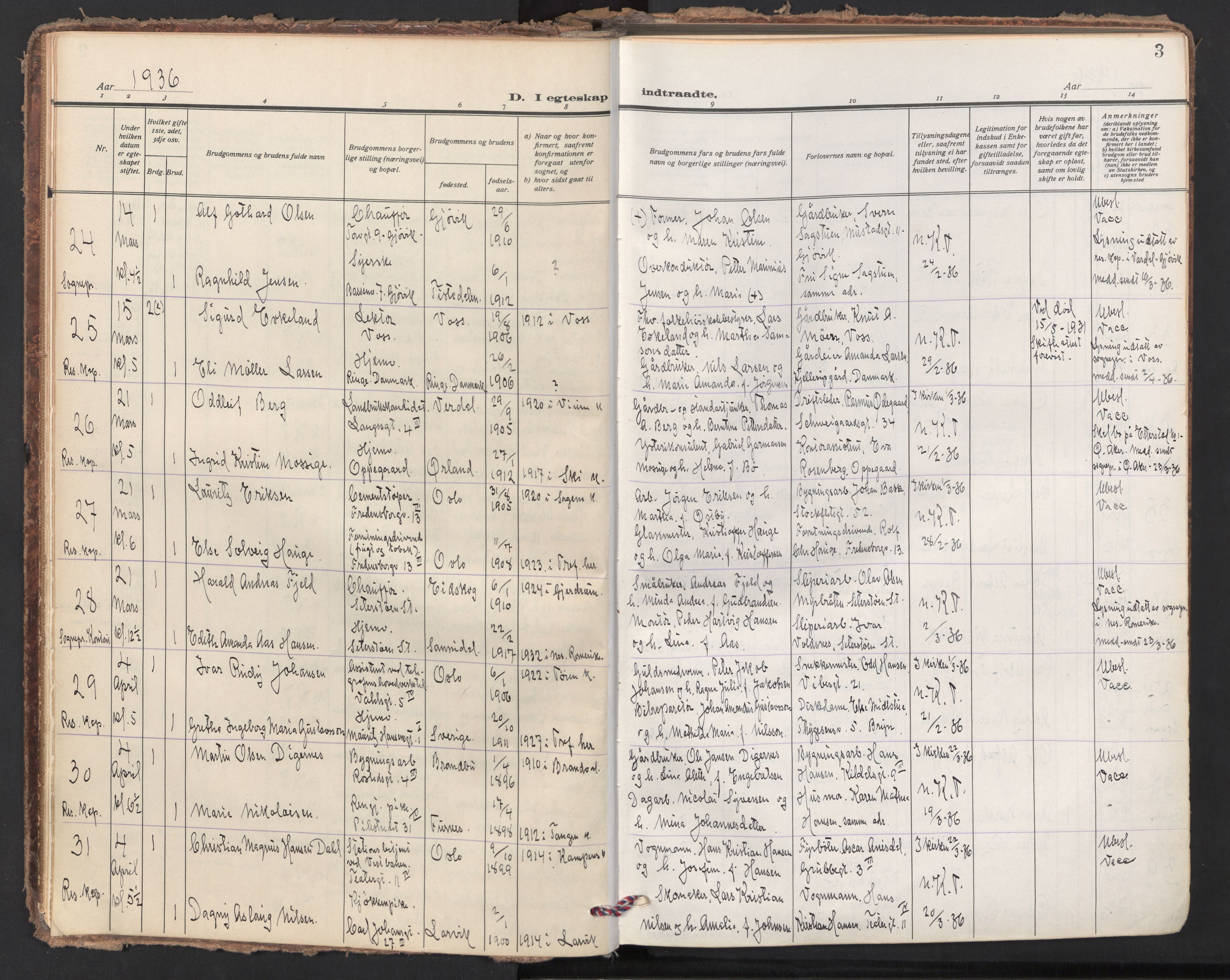 Trefoldighet prestekontor Kirkebøker, AV/SAO-A-10882/F/Fc/L0010: Ministerialbok nr. III 10, 1936-1954, s. 3