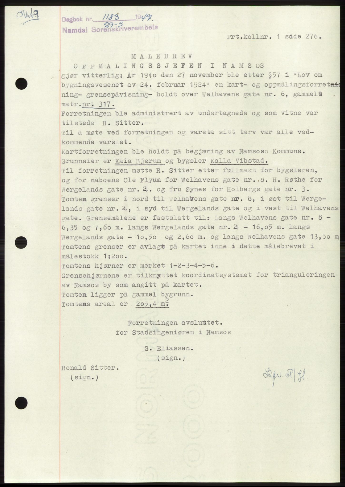 Namdal sorenskriveri, SAT/A-4133/1/2/2C: Pantebok nr. -, 1947-1947, Dagboknr: 1183/1947
