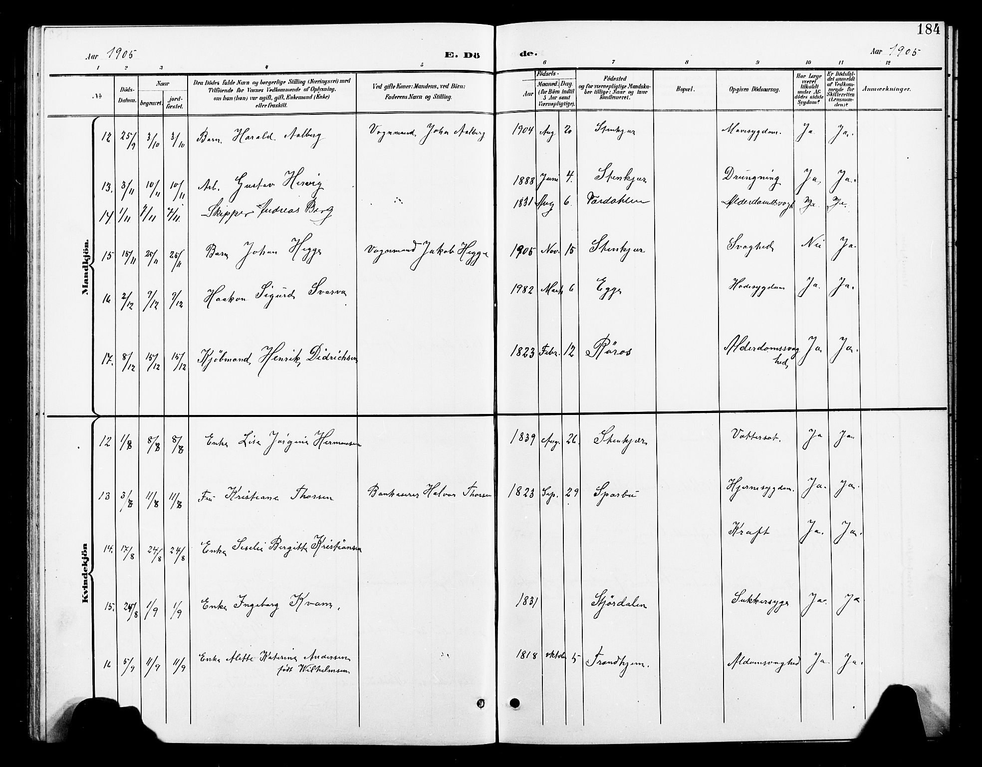 Ministerialprotokoller, klokkerbøker og fødselsregistre - Nord-Trøndelag, AV/SAT-A-1458/739/L0375: Klokkerbok nr. 739C03, 1898-1908, s. 184