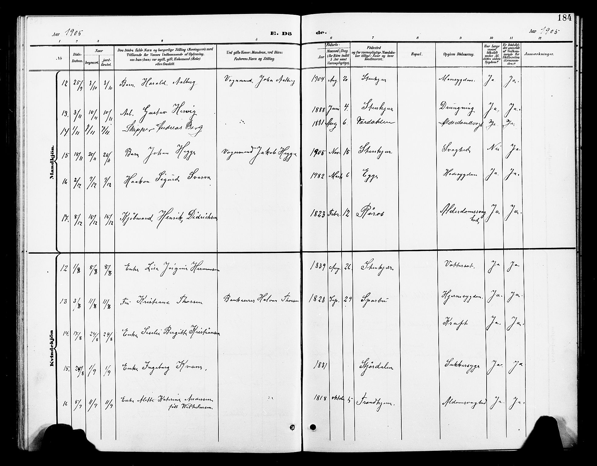 Ministerialprotokoller, klokkerbøker og fødselsregistre - Nord-Trøndelag, SAT/A-1458/739/L0375: Klokkerbok nr. 739C03, 1898-1908, s. 184