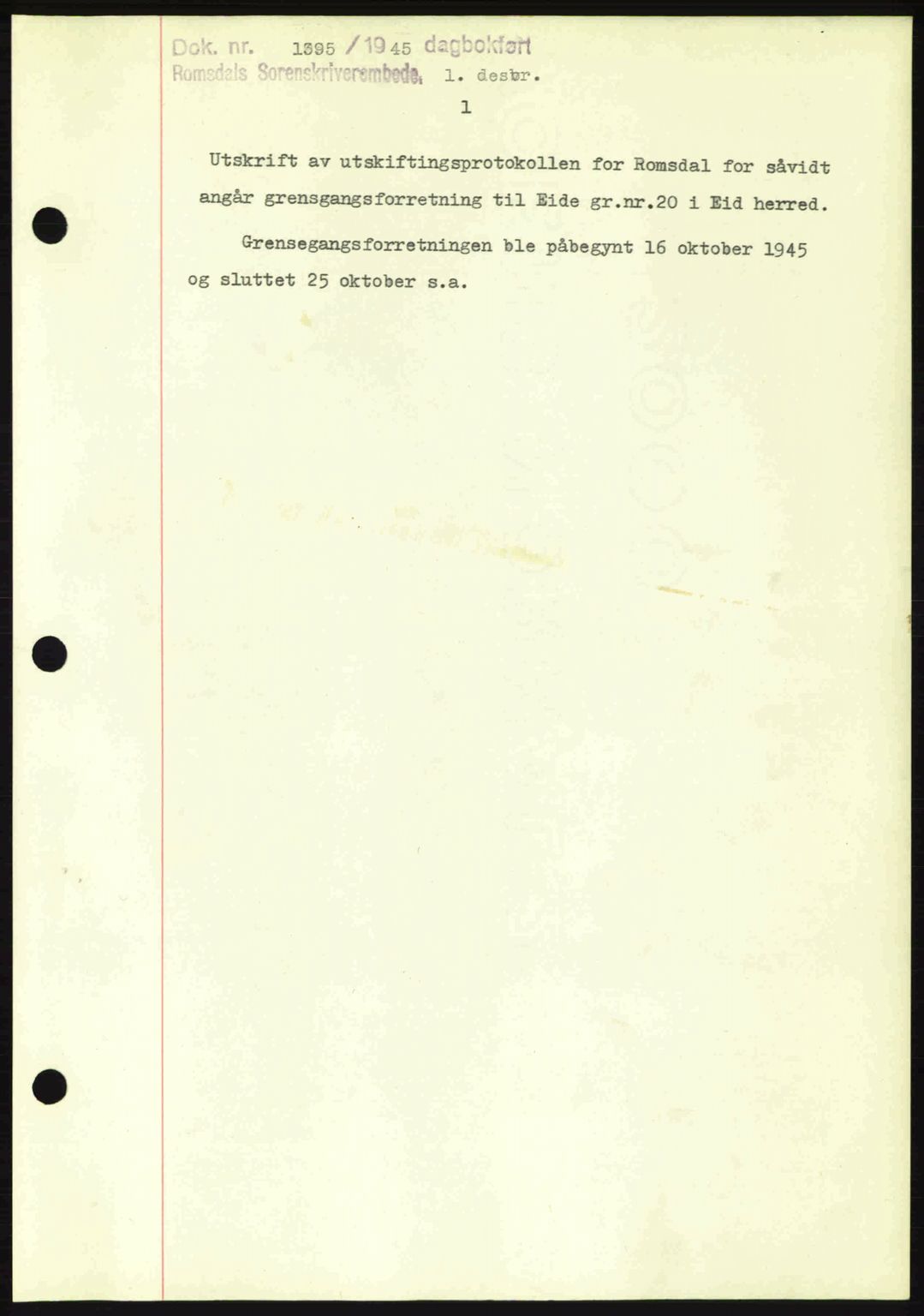 Romsdal sorenskriveri, SAT/A-4149/1/2/2C: Pantebok nr. A18, 1945-1945, Dagboknr: 1395/1945