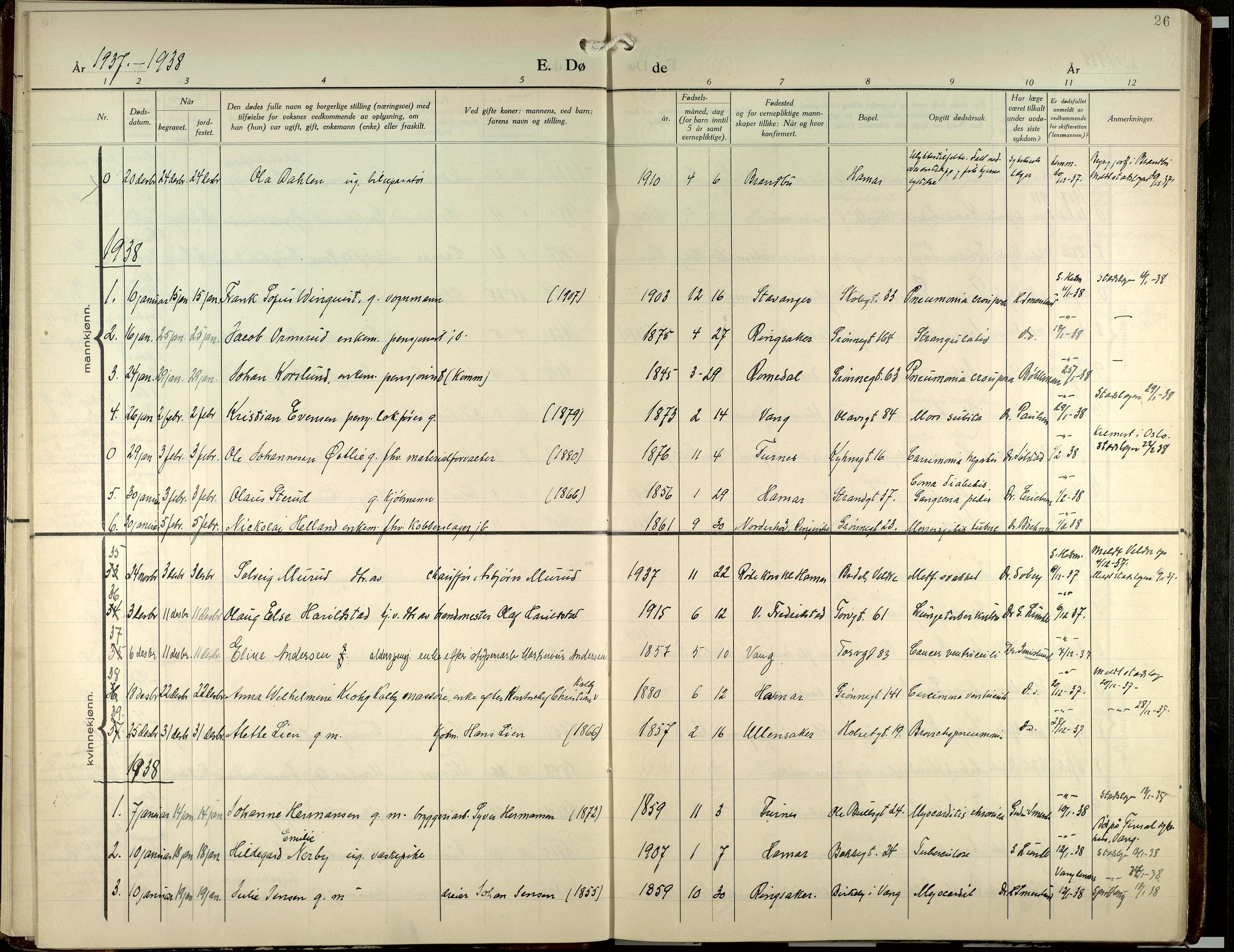 Hamar prestekontor, AV/SAH-DOMPH-002/H/Ha/Haa/L0007: Ministerialbok nr. 7, 1933-1953, s. 26