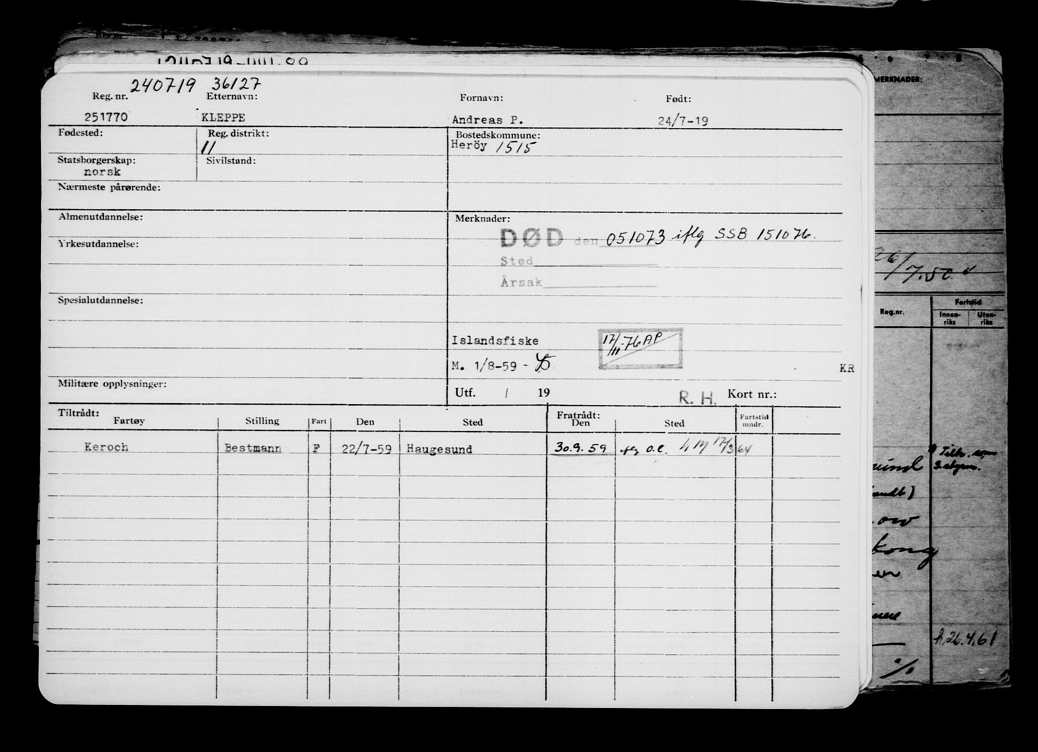 Direktoratet for sjømenn, AV/RA-S-3545/G/Gb/L0170: Hovedkort, 1919, s. 418